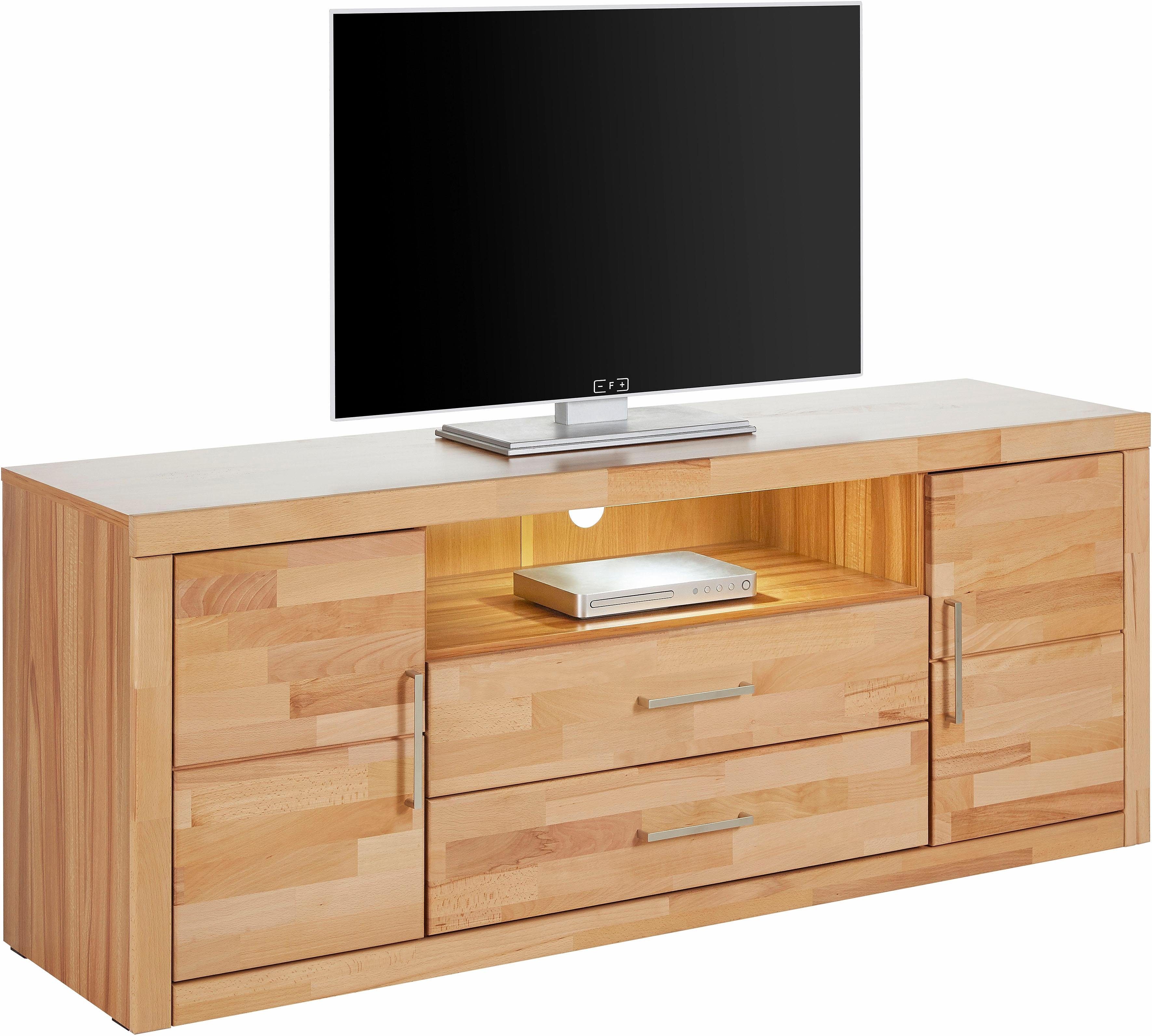Home affaire Tv-meubel Logo, 160cm breed, 42 cm diep, fronten massief hout, kabeldoorvoer