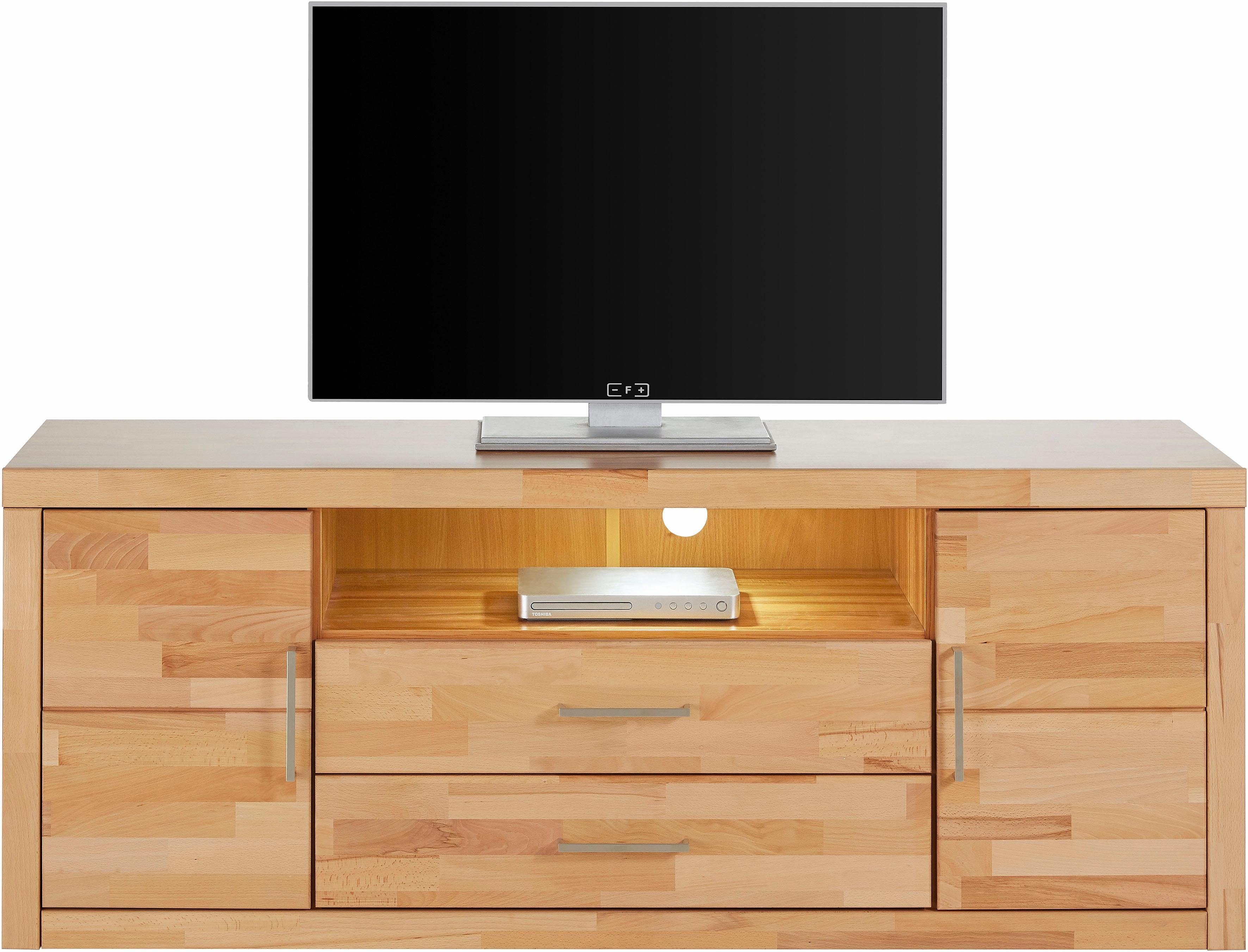 Home affaire Tv-meubel Logo, 160cm breed, 42 cm diep, fronten massief hout, kabeldoorvoer