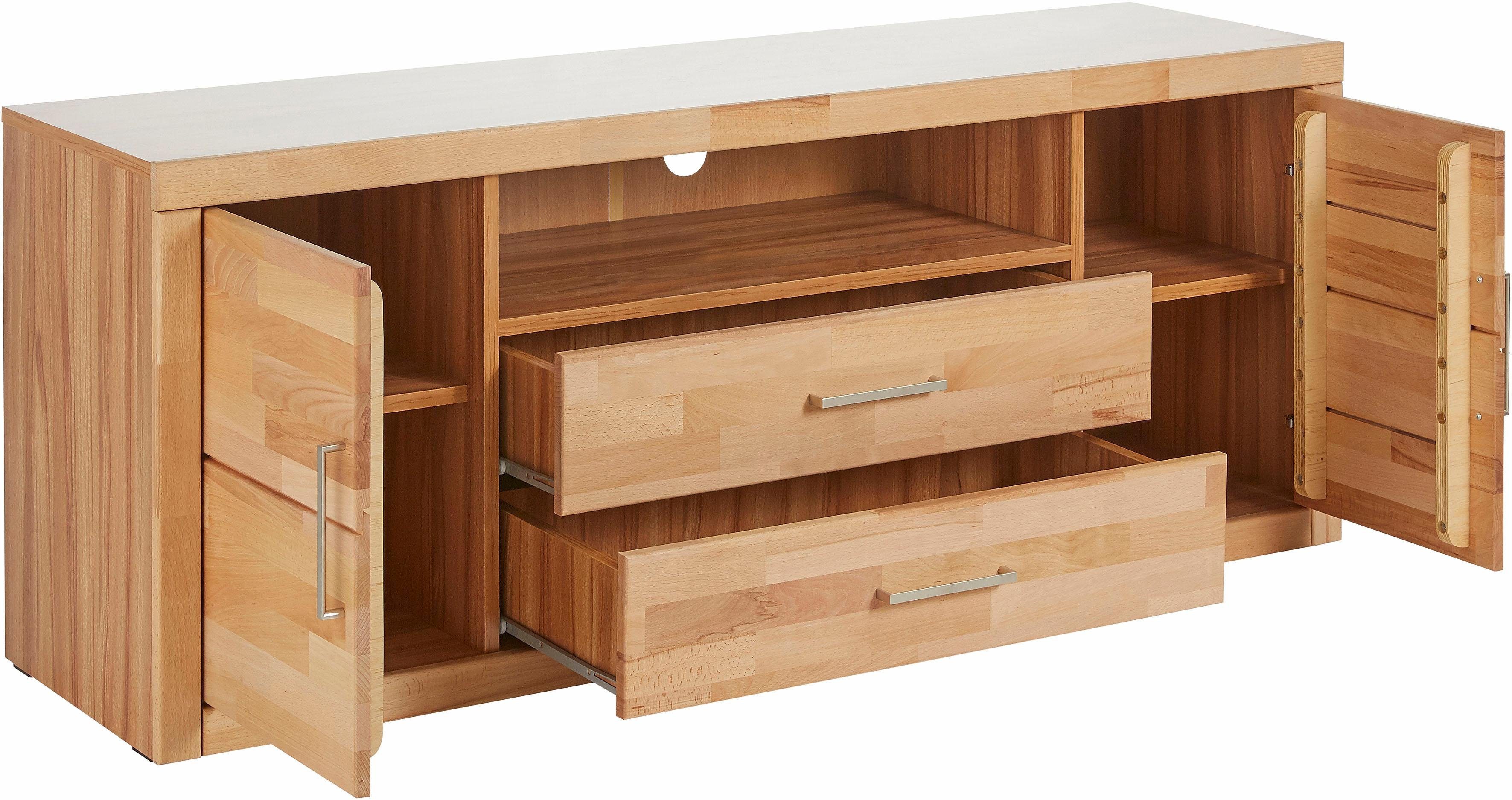 Home affaire Tv-meubel Logo, 160cm breed, 42 cm diep, fronten massief hout, kabeldoorvoer