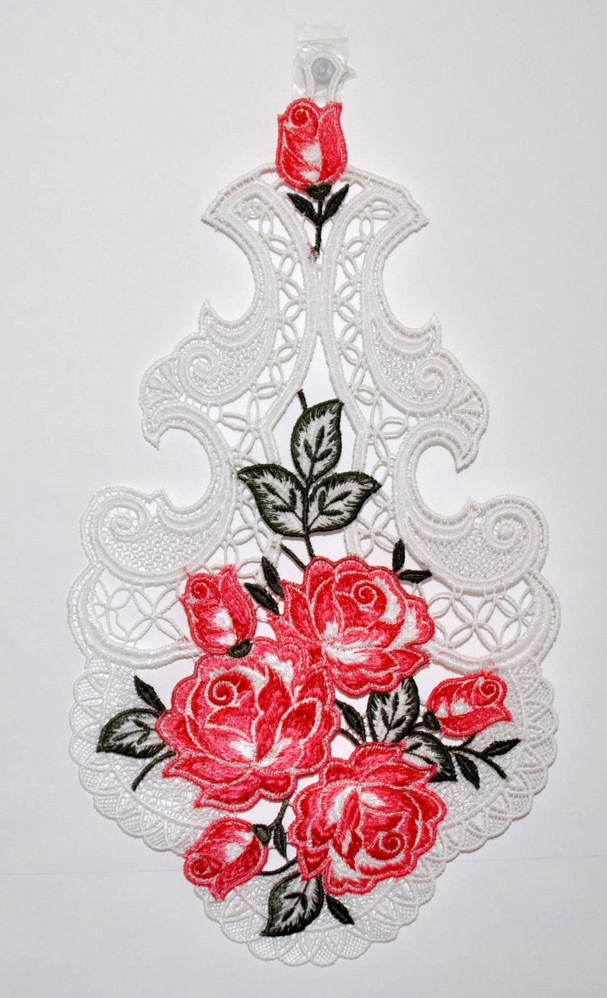 Stickereien Plauen Raamdecoratie Bos rozen Haakophanging (1 stuk) raamdecoratie maat 1 (hxb: 36x19 cm) multicolor