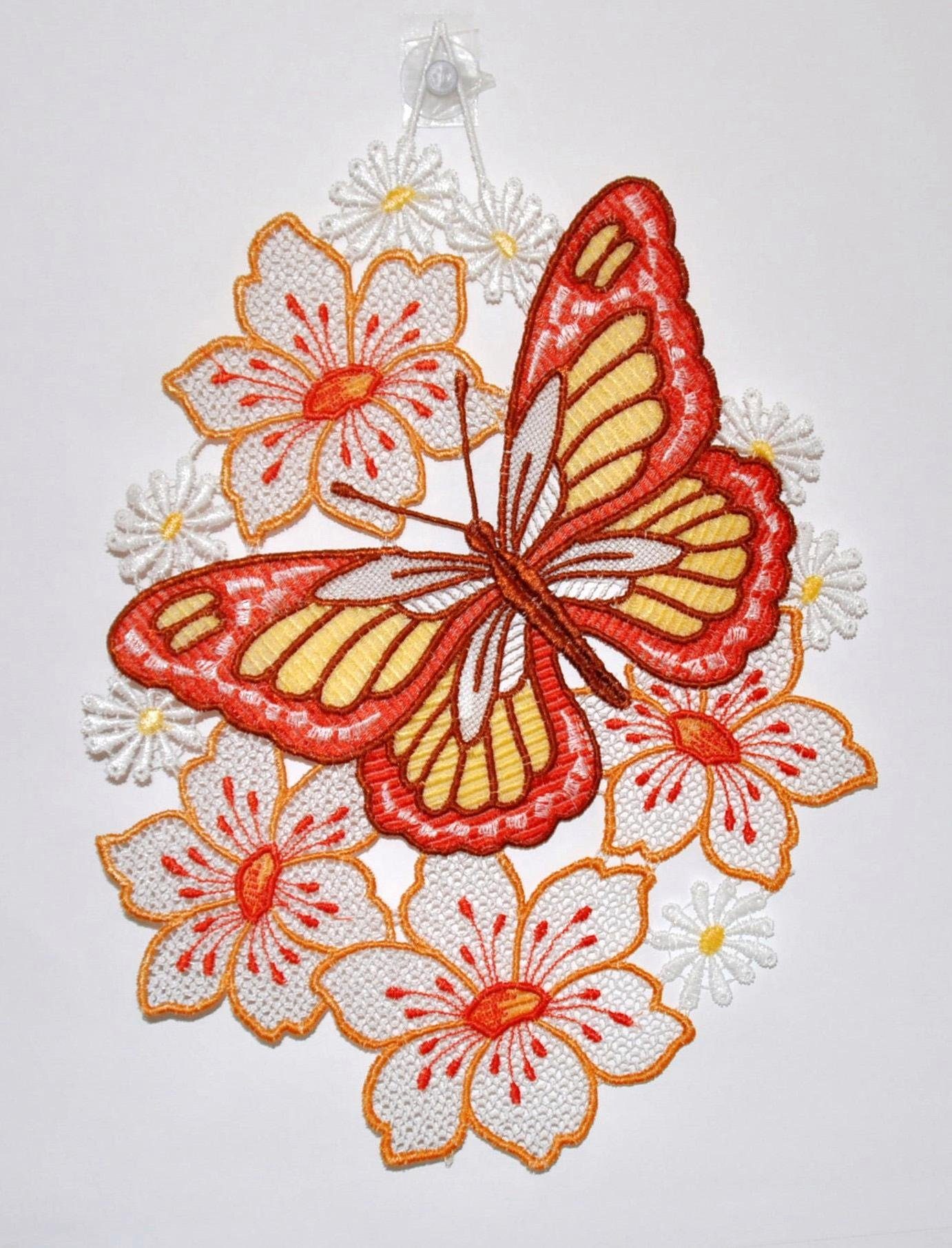 Stickereien Plauen Raamdecoratie Vlinder op bloem (1 stuk) raamdecoratie maat 1 (hxb: 30x20 cm) multicolor