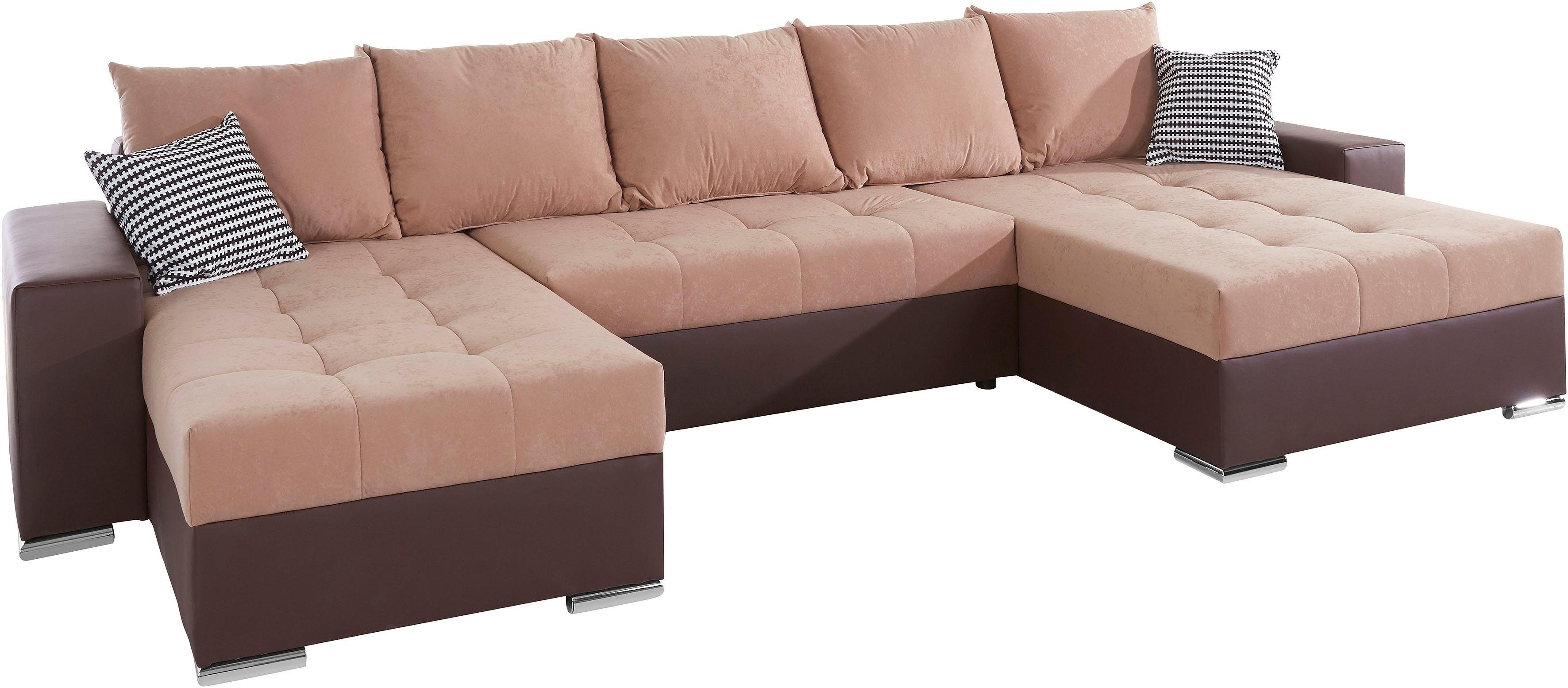 COLLECTION AB Zithoek XXL-Josy U-Form, Breite 333 cm, mit 2 Recamieren 77 & 97 cm incl. bedfunctie, bedlade, met 5 gelijk grote rugkussens