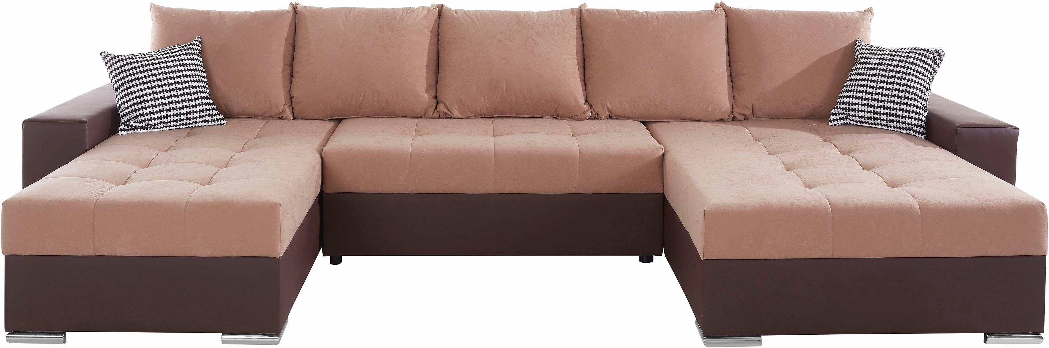 COLLECTION AB Zithoek XXL-Josy U-Form, Breite 333 cm, mit 2 Recamieren 77 & 97 cm incl. bedfunctie, bedlade, met 5 gelijk grote rugkussens