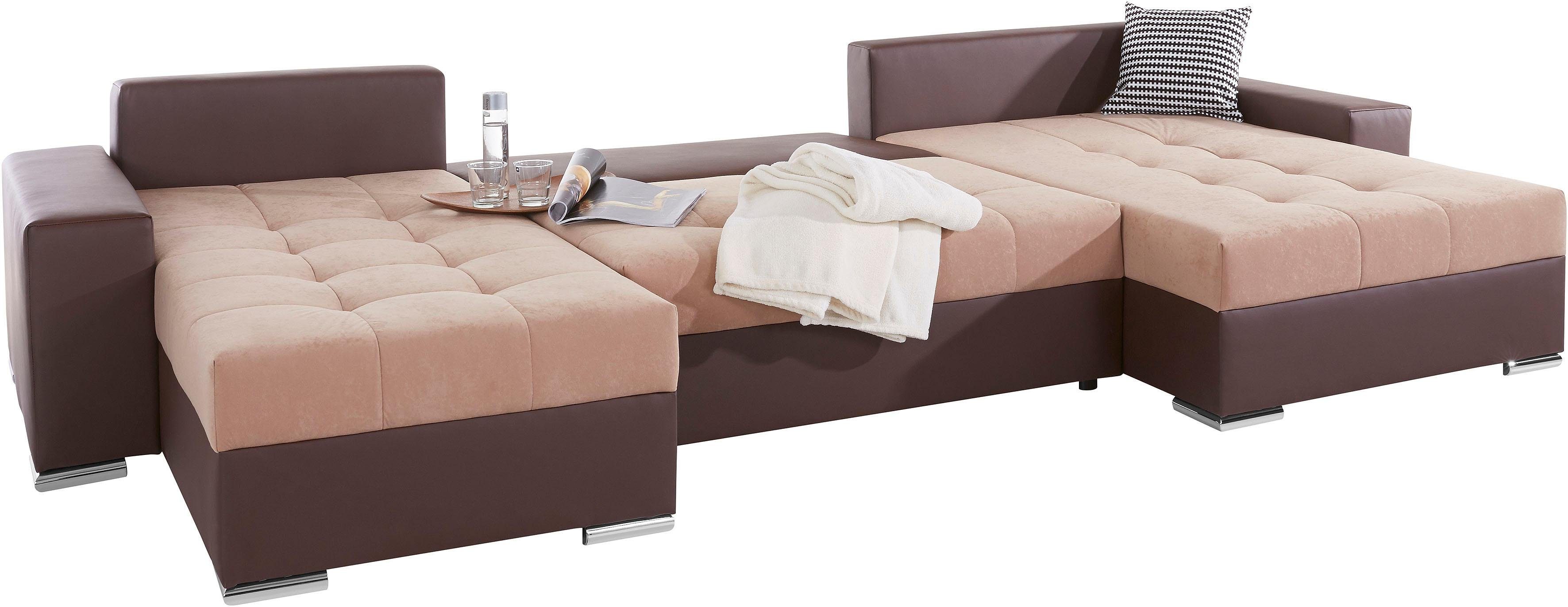 COLLECTION AB Zithoek XXL-Josy U-Form, Breite 333 cm, mit 2 Recamieren 77 & 97 cm incl. bedfunctie, bedlade, met 5 gelijk grote rugkussens