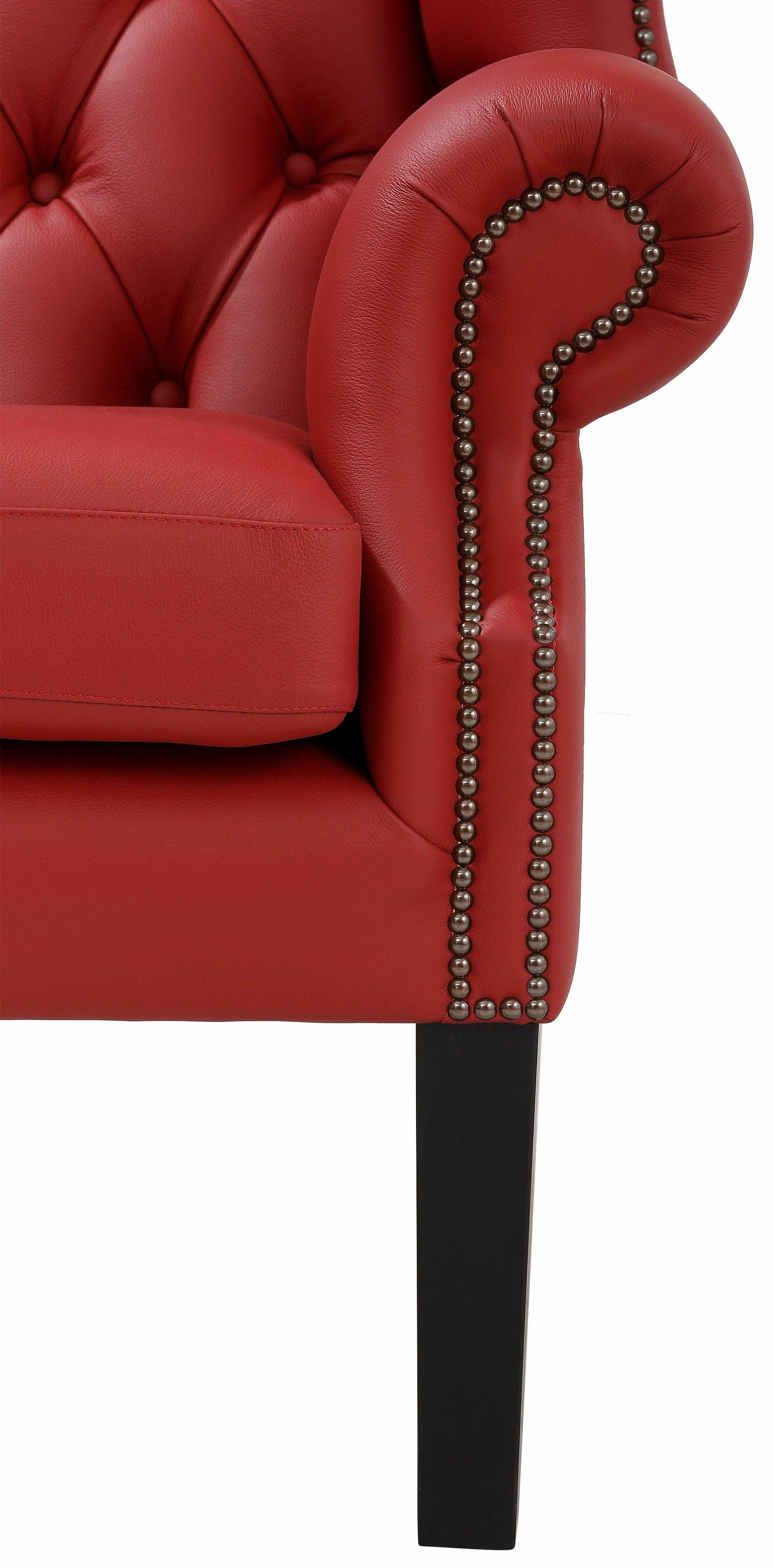Home affaire Fauteuil Bedford oorschelp fauteuil Chesterfield met luxueuze capitonnage en gebogen armleuningen