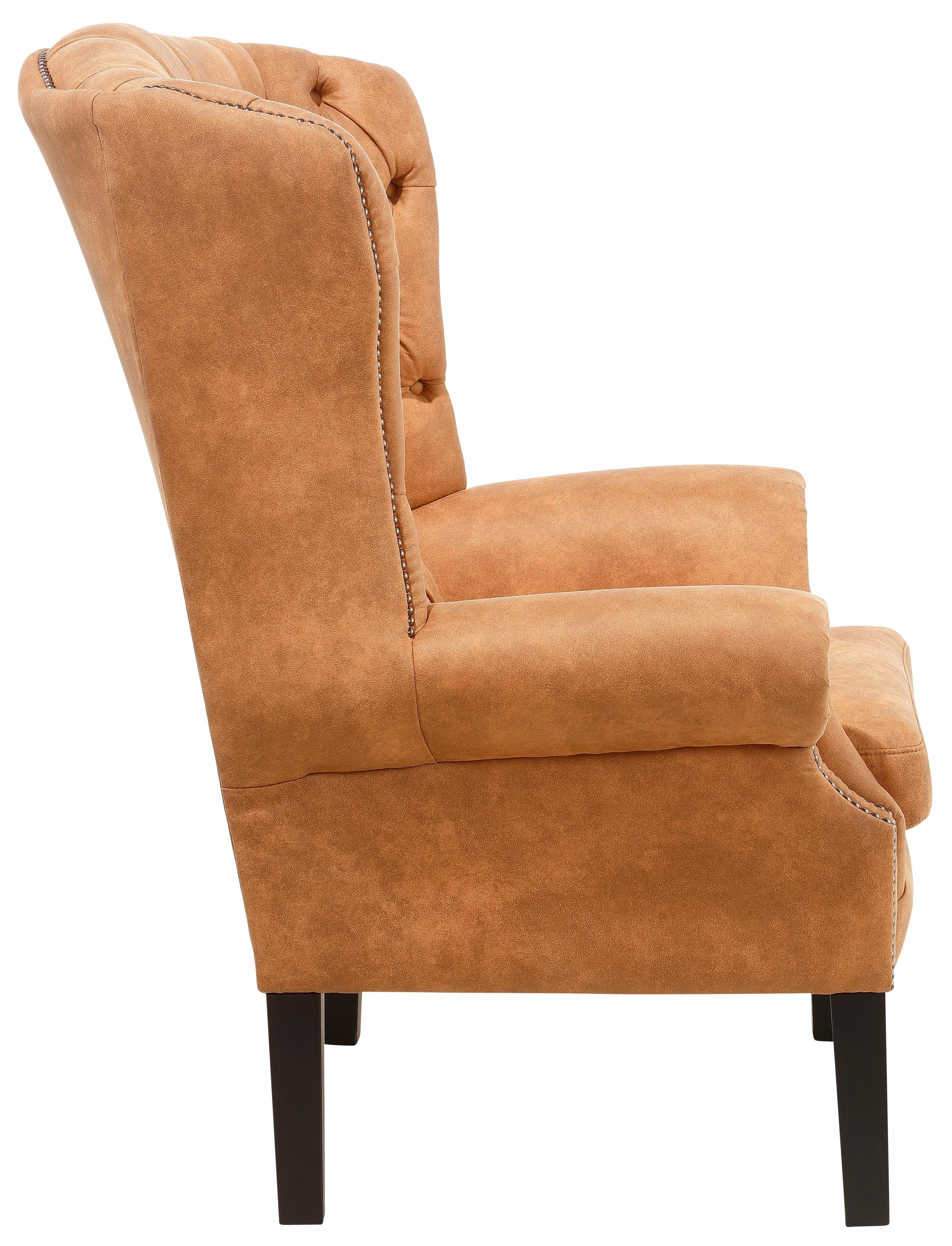 Home affaire Fauteuil Bedford oorschelp fauteuil Chesterfield met luxueuze capitonnage en gebogen armleuningen