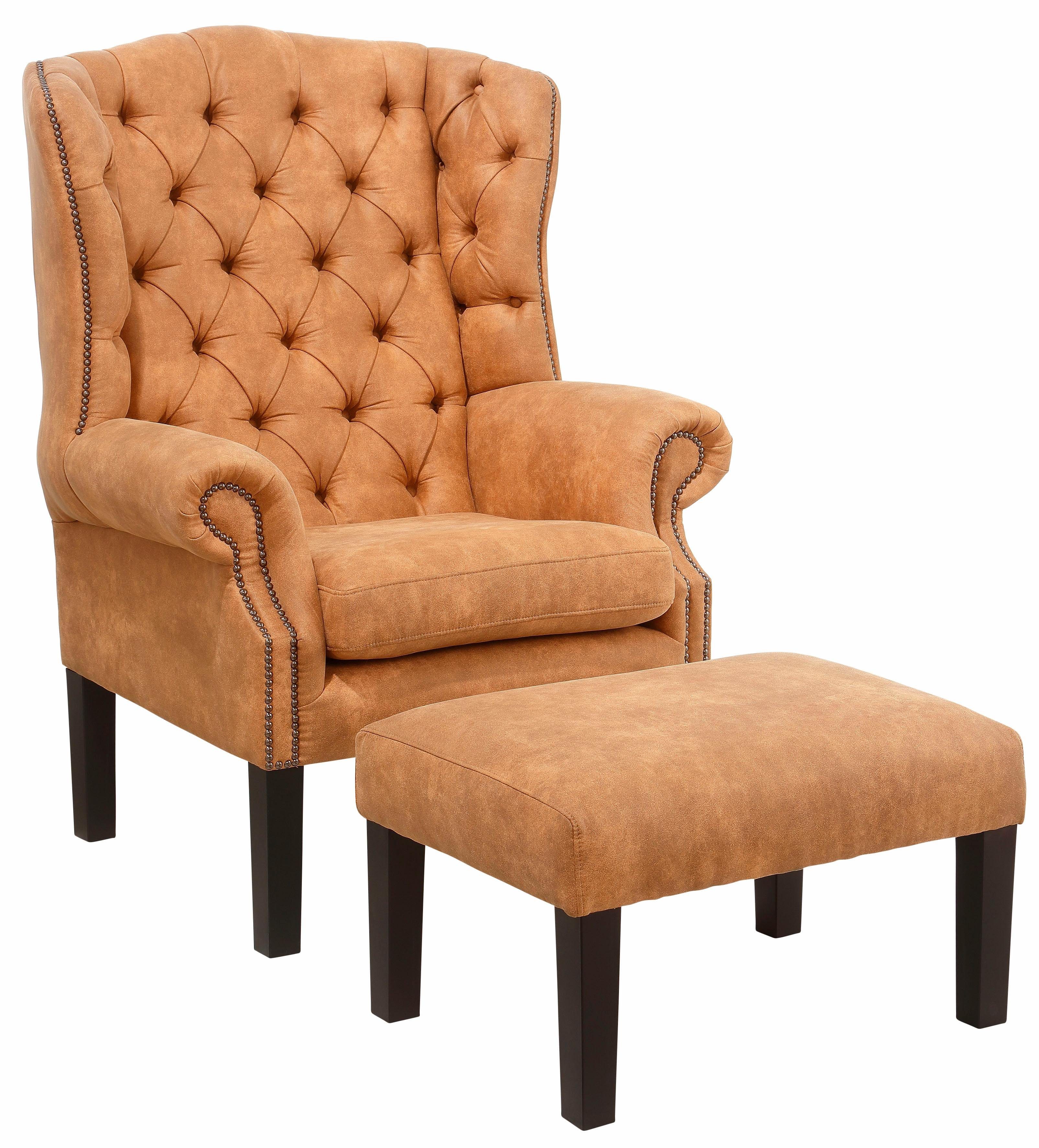Home affaire Fauteuil Bedford oorschelp fauteuil Chesterfield met luxueuze capitonnage en gebogen armleuningen