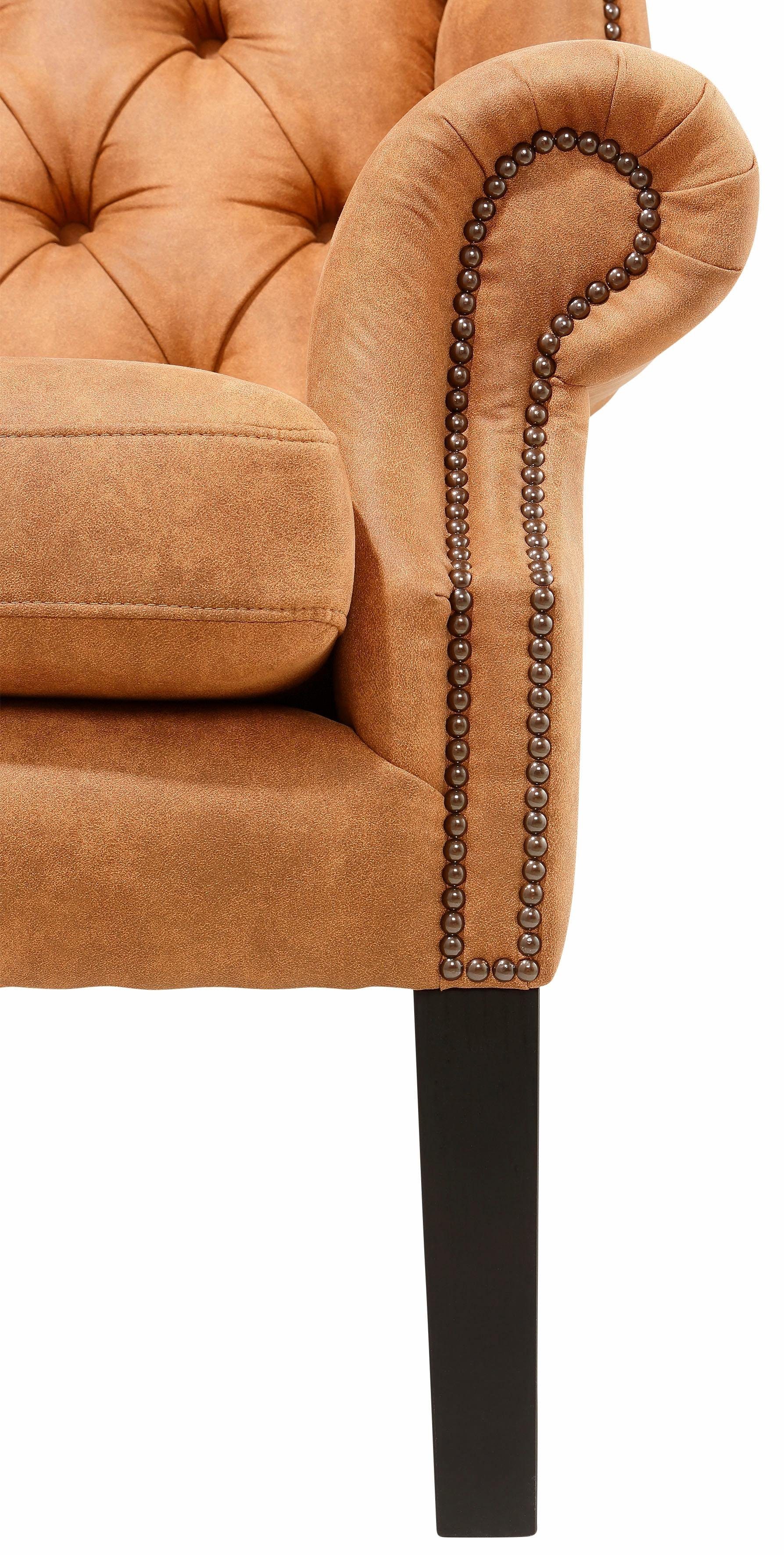 Home affaire Fauteuil Bedford oorschelp fauteuil Chesterfield met luxueuze capitonnage en gebogen armleuningen