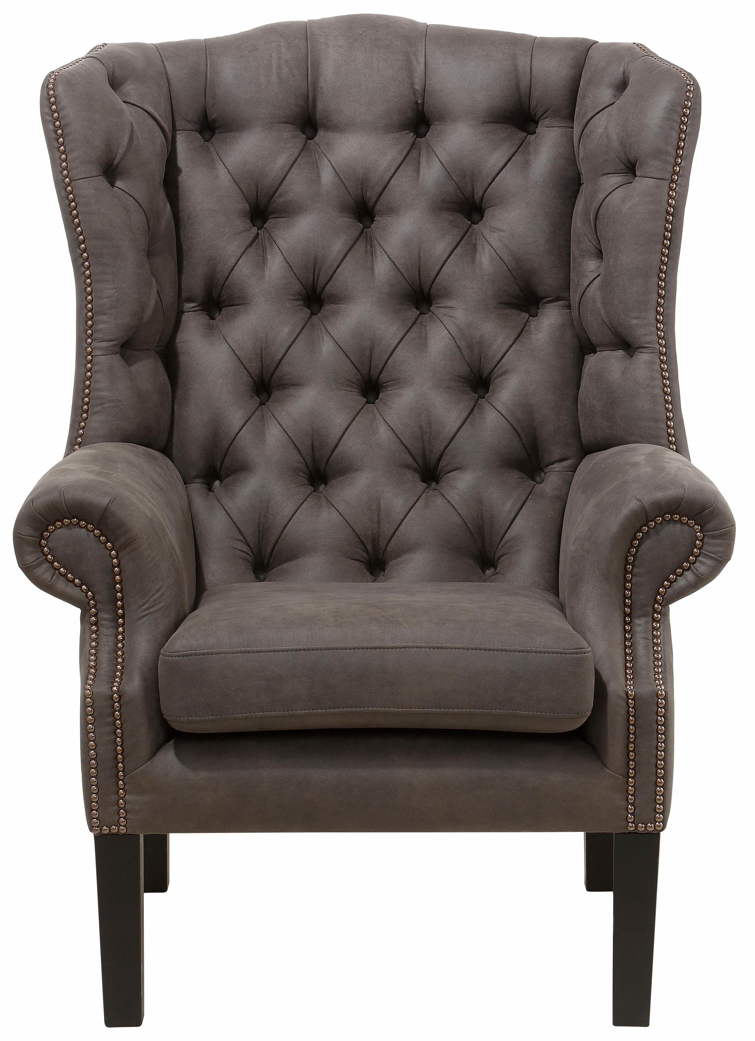 Home affaire Fauteuil Bedford oorschelp fauteuil Chesterfield met luxueuze capitonnage en gebogen armleuningen