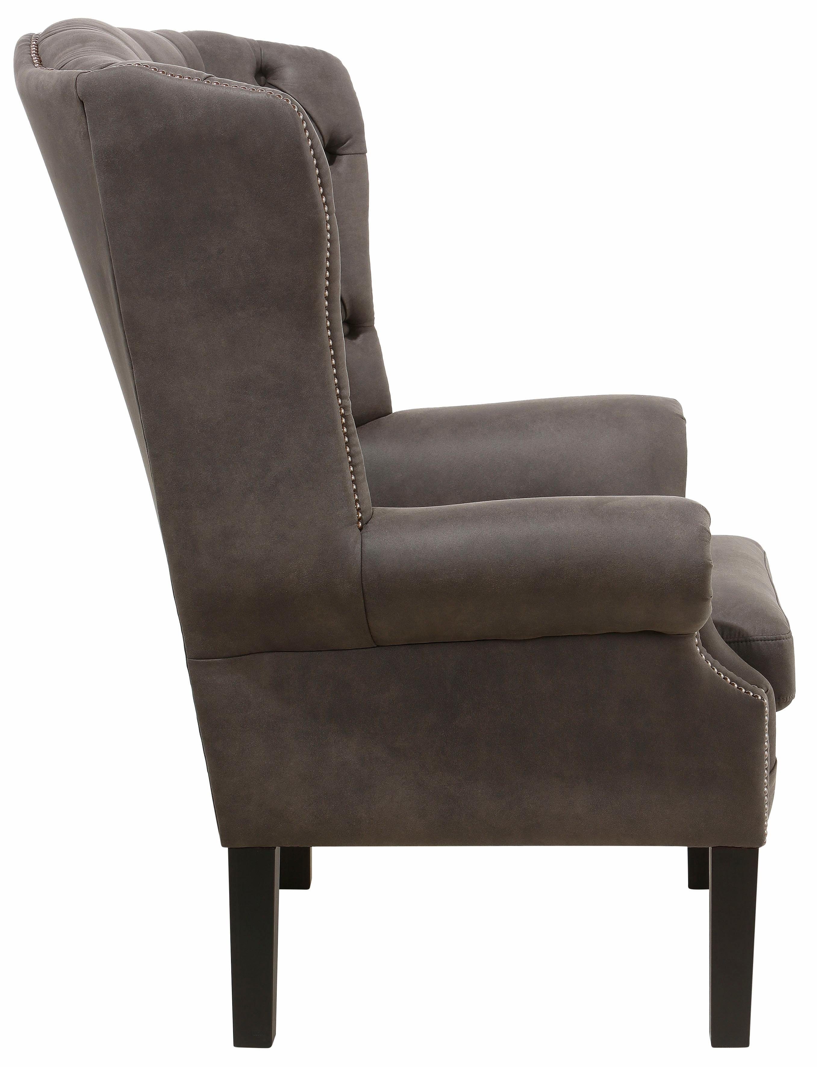 Home affaire Fauteuil Bedford oorschelp fauteuil Chesterfield met luxueuze capitonnage en gebogen armleuningen