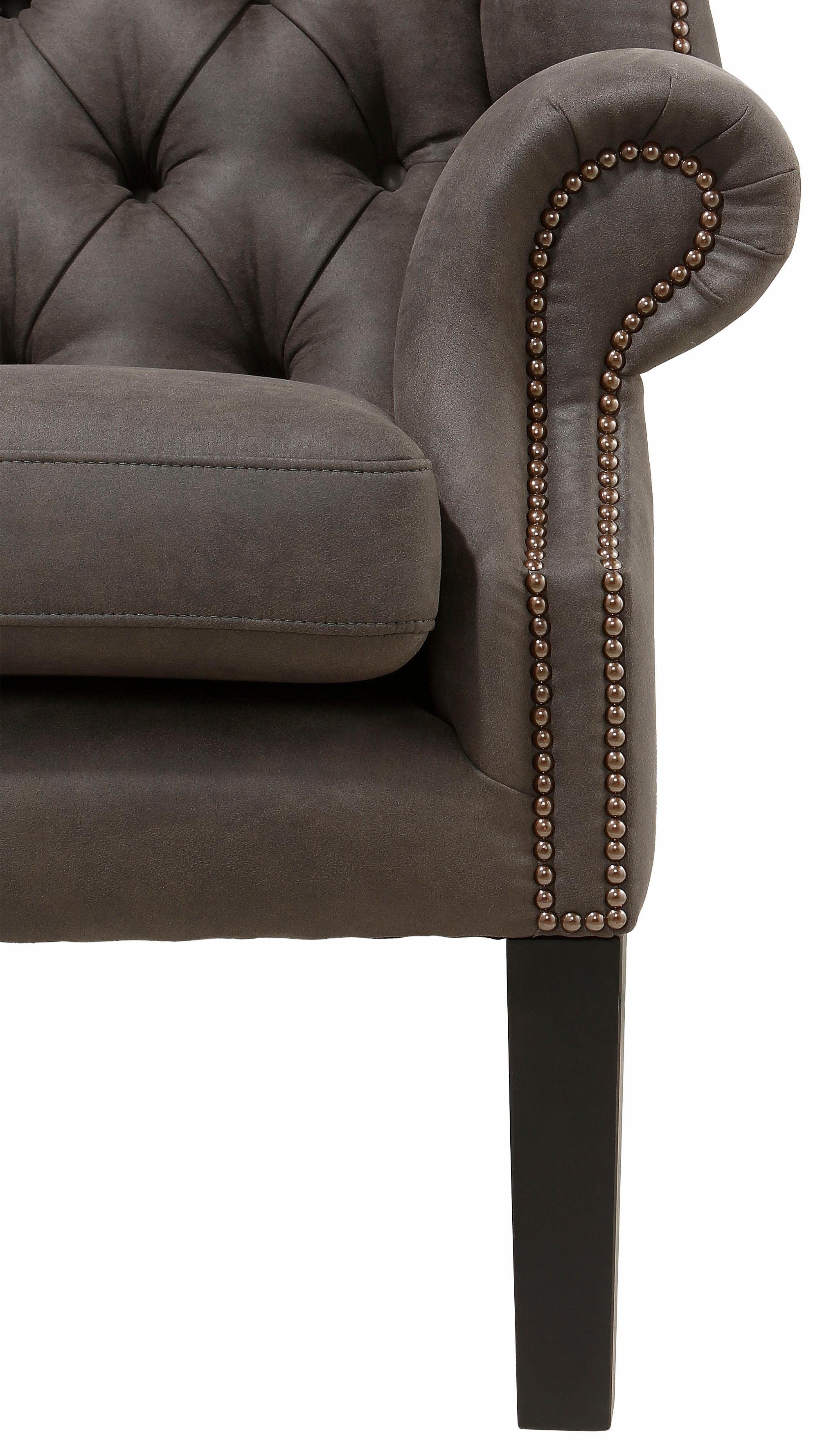 Home affaire Fauteuil Bedford oorschelp fauteuil Chesterfield met luxueuze capitonnage en gebogen armleuningen