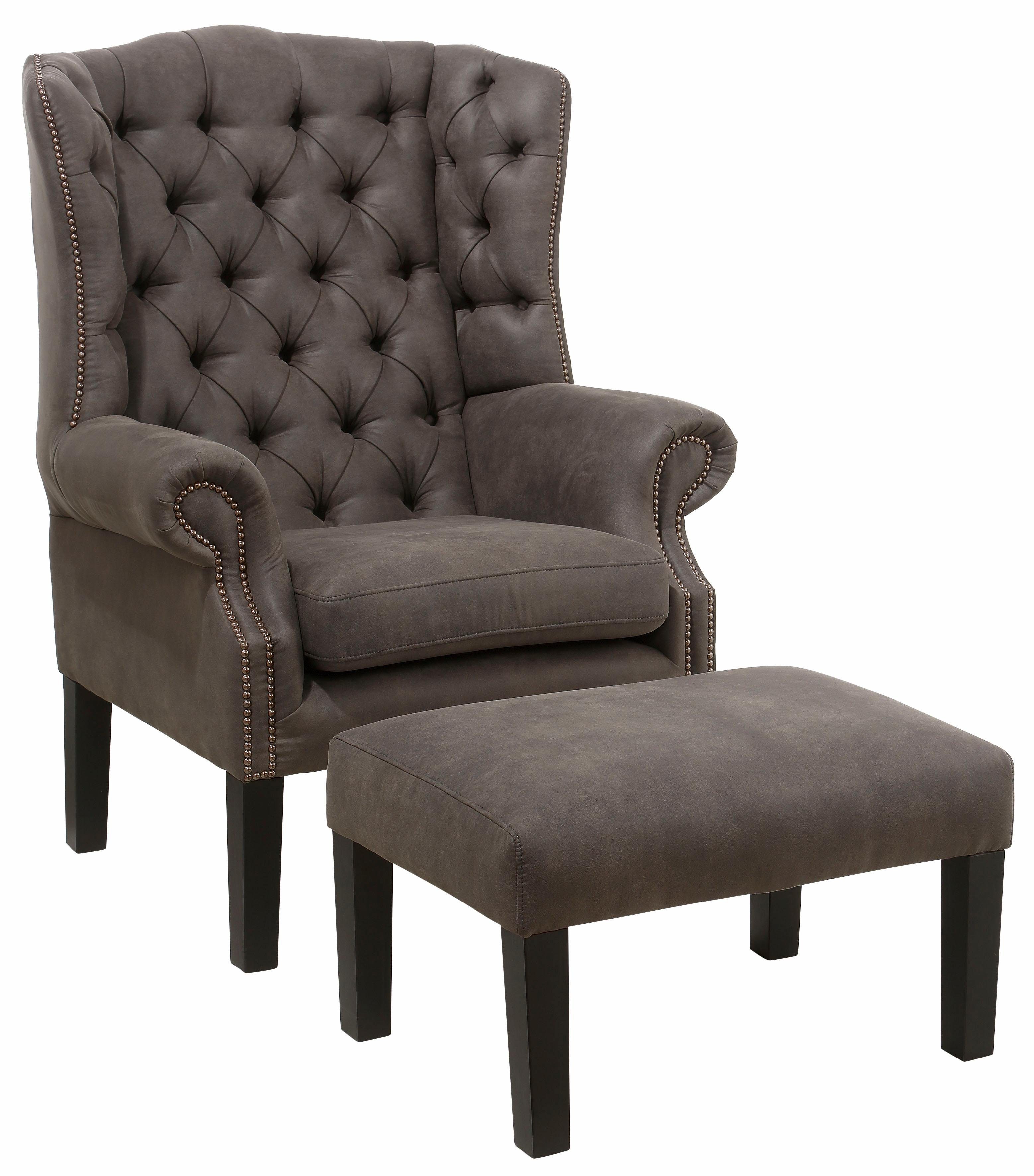 Home affaire Fauteuil Bedford oorschelp fauteuil Chesterfield met luxueuze capitonnage en gebogen armleuningen