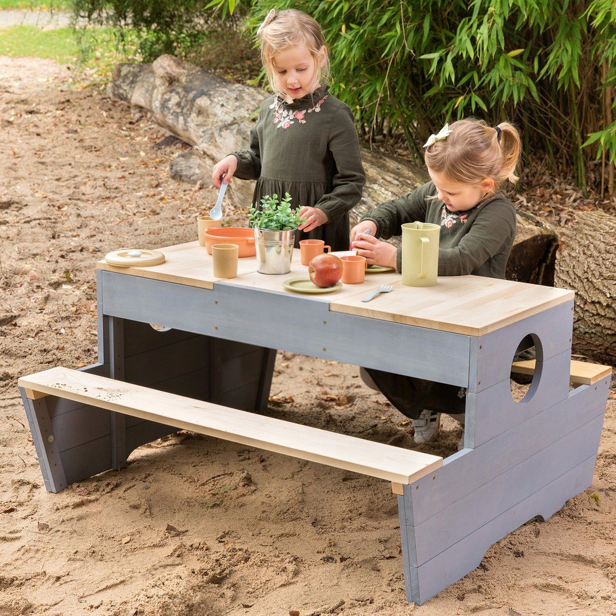 MUDDY BUDDY® Kinderzithoek voor in de tuin Creator Outdoor speeltafel, natuurlijk - wolkengrijs, FSC® - beschermt bossen - wereldwijd