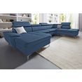 exxpo - sofa fashion zithoek naar keuze met slaapfunctie en bedkist blauw