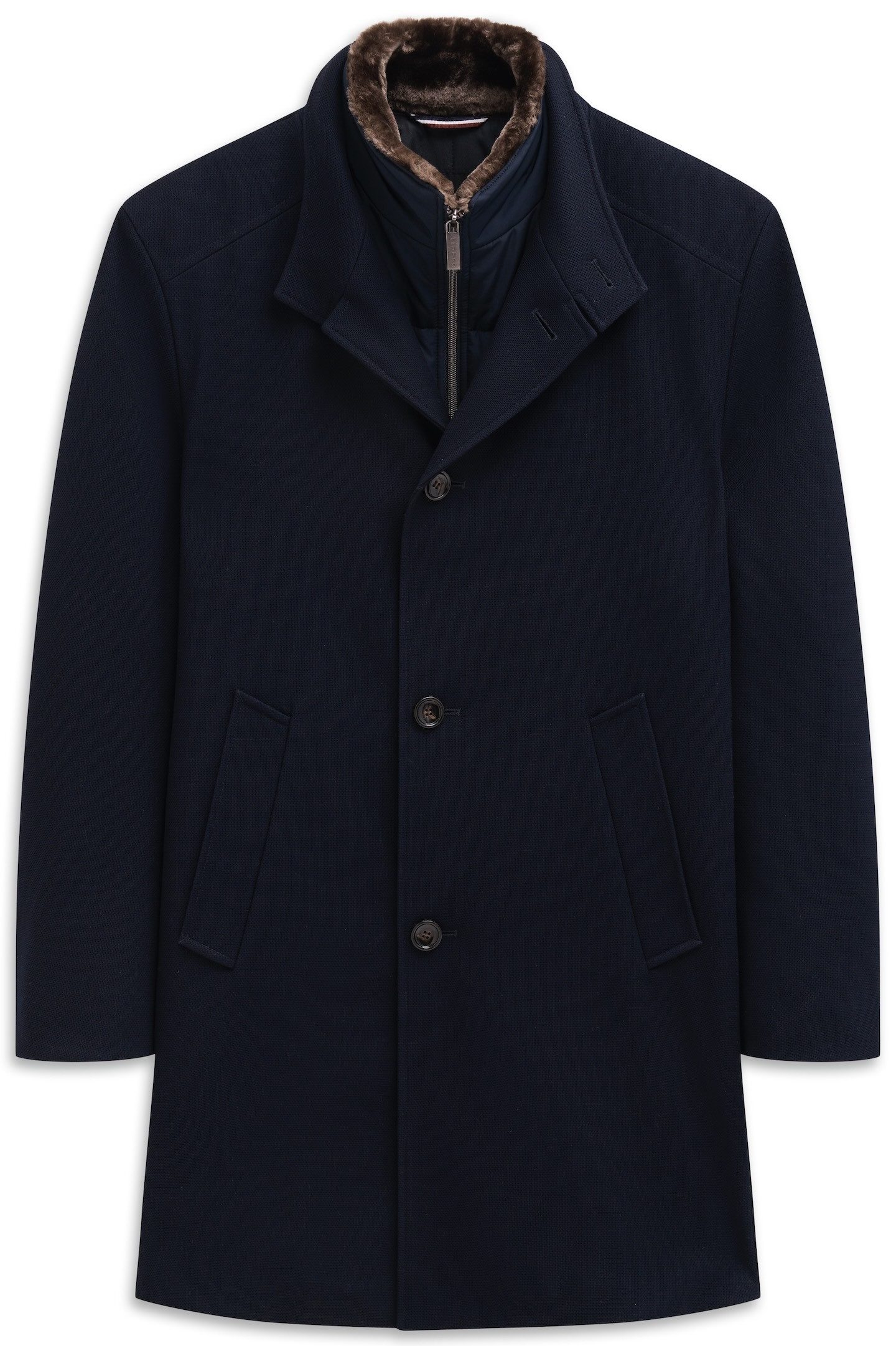 Bugatti Korte jas Flexcity Stretch met vest-inzetstuk en kunstbontkraag