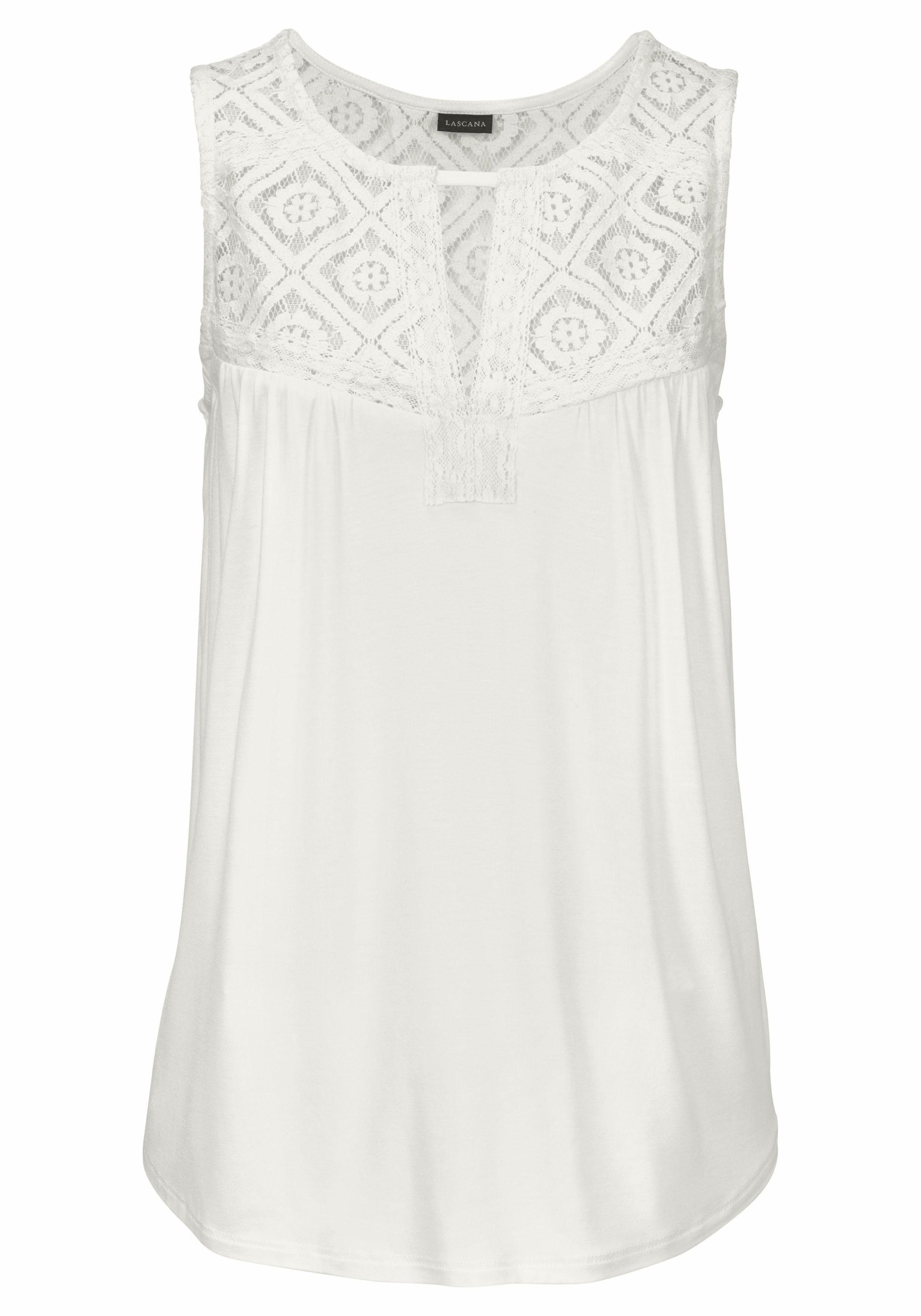 Lascana Strandtop met kantinzetten, dames-top van katoenmix