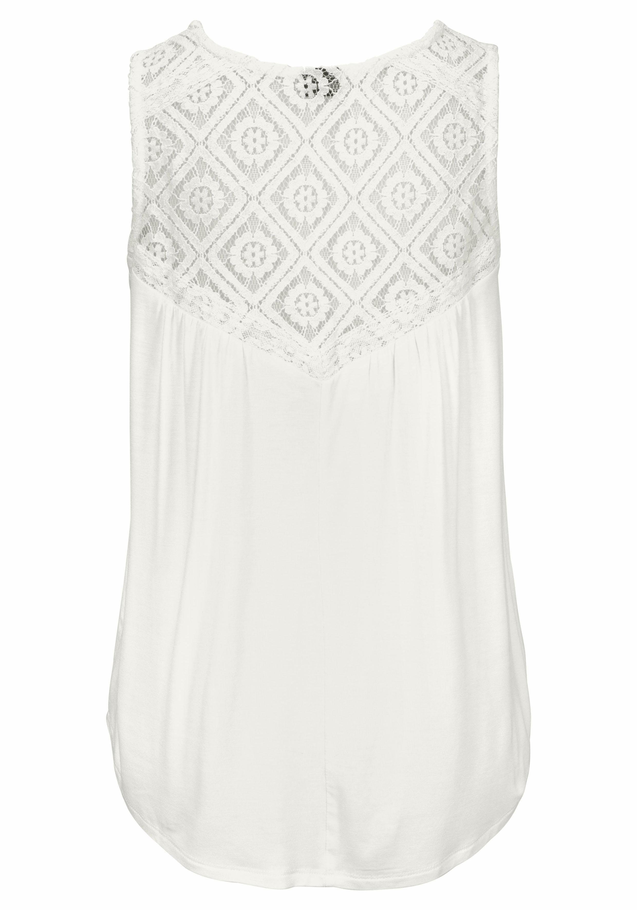 Lascana Strandtop met kantinzetten, dames-top van katoenmix