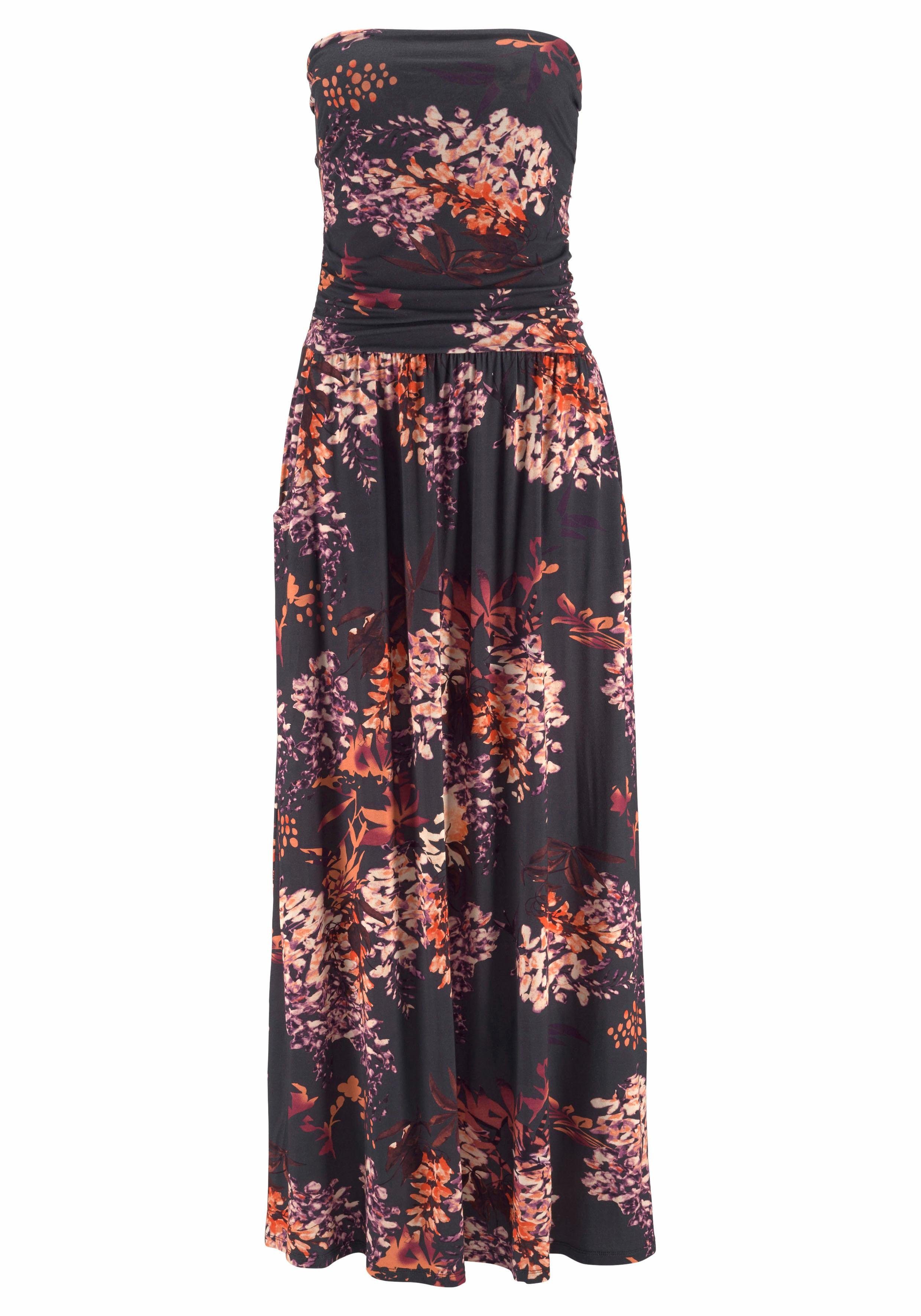 Lascana Maxi-jurk met bloemenprint en zakken, zomerse strapless jurk, strandjurk