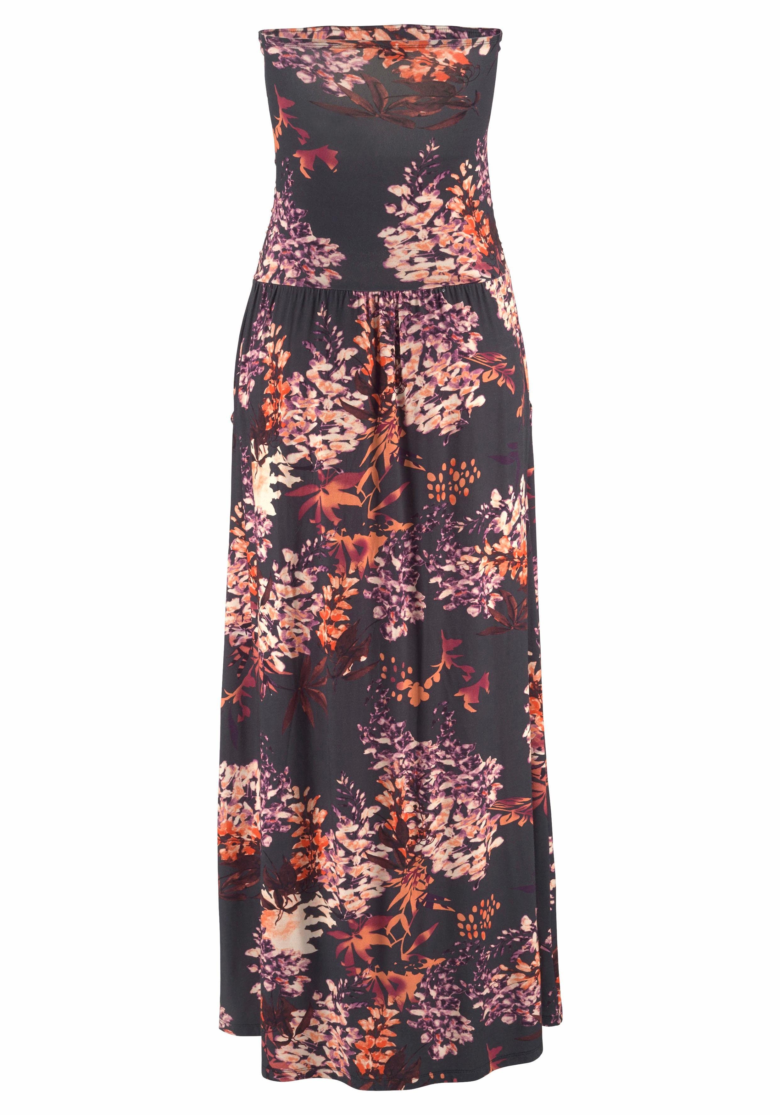 Lascana Maxi-jurk met bloemenprint en zakken, zomerse strapless jurk, strandjurk