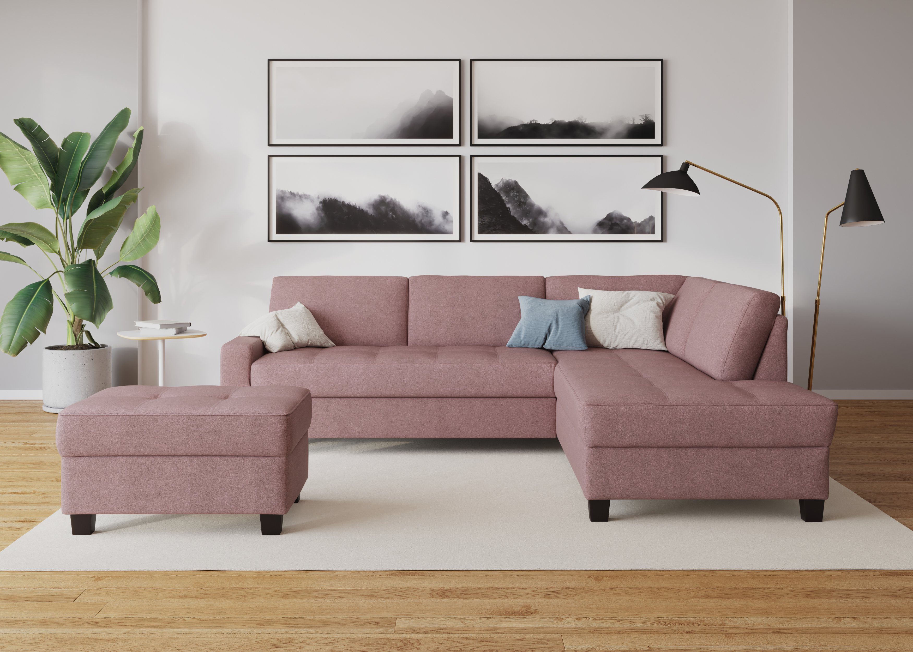 DOMO collection Hoekbank Florentina tijdloos en elegant, zitnaden als designelement, L-vorm