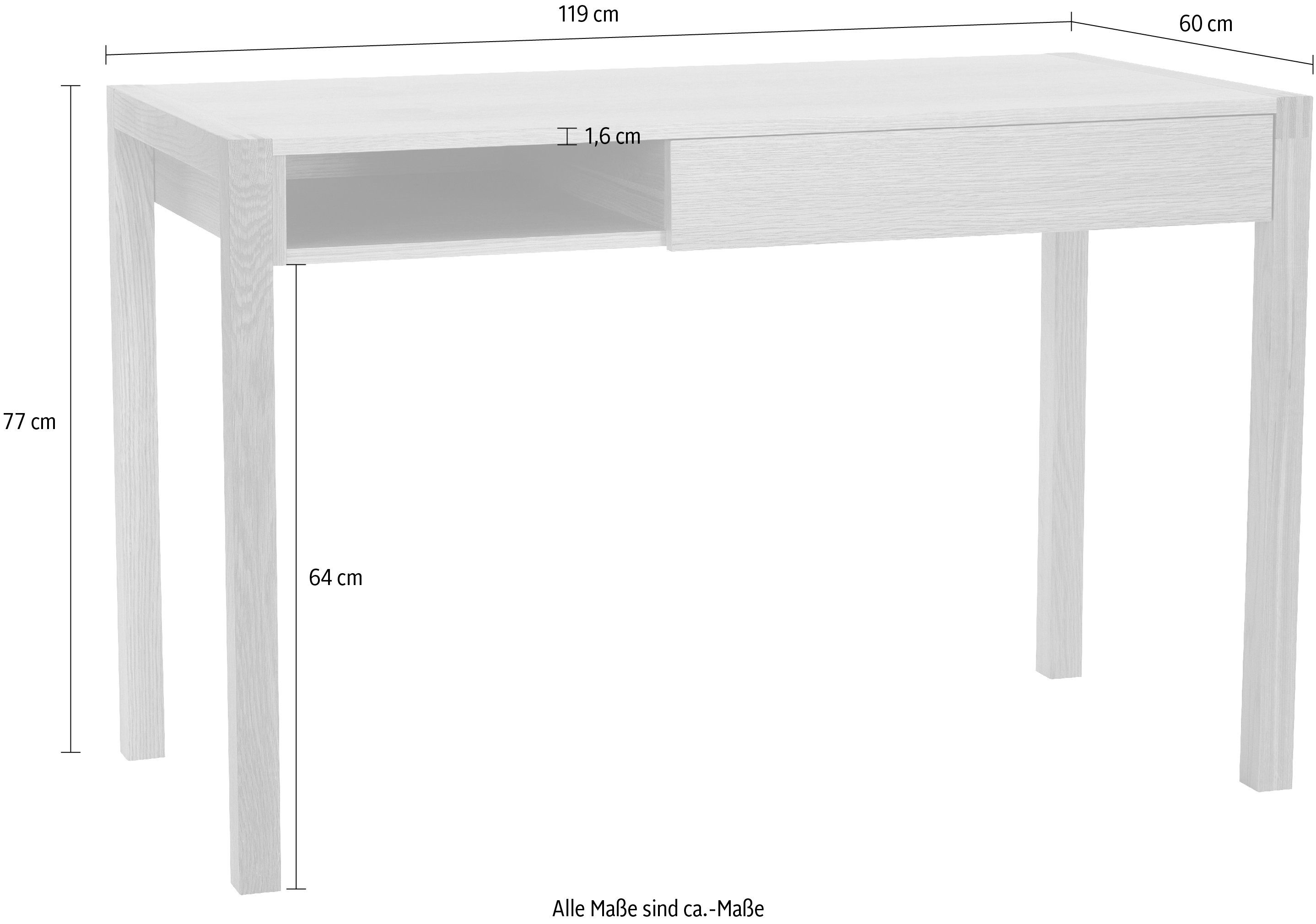 Woodman Bureau New met open rek en lade, houtfineer van eiken