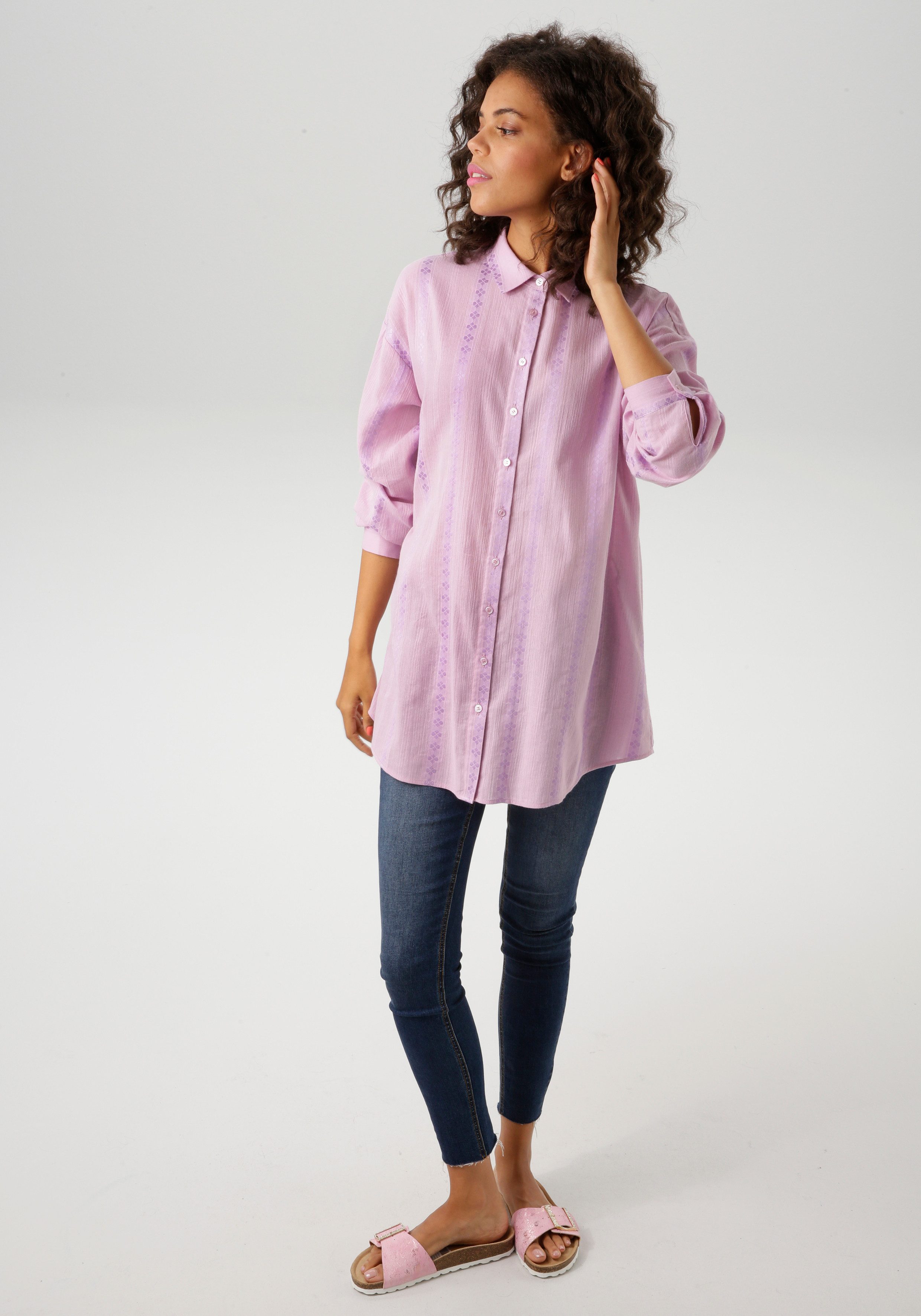 Aniston CASUAL Overhemdblouse van trendy mousseline stof met ingeweven patroon - nieuwe collectie