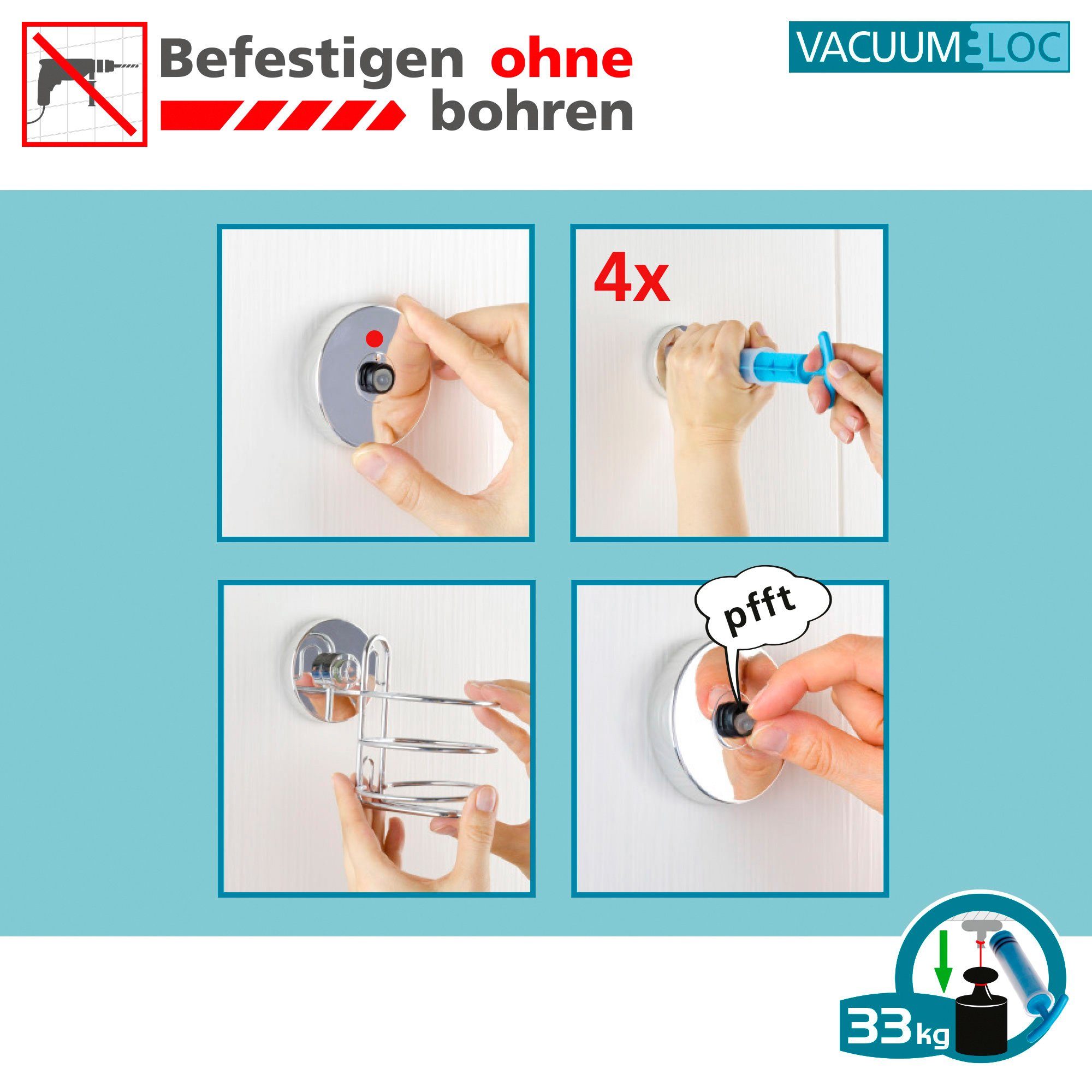 WENKO Toiletrolhouder Vacuum-Loc Quadro Bevestigen zonder boren