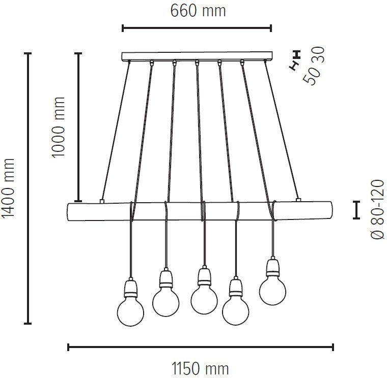 SPOT Light Hanglamp TRABO PORCIA Hanglamp, houten balk van massief grenenhout, hout grijs gebeitst