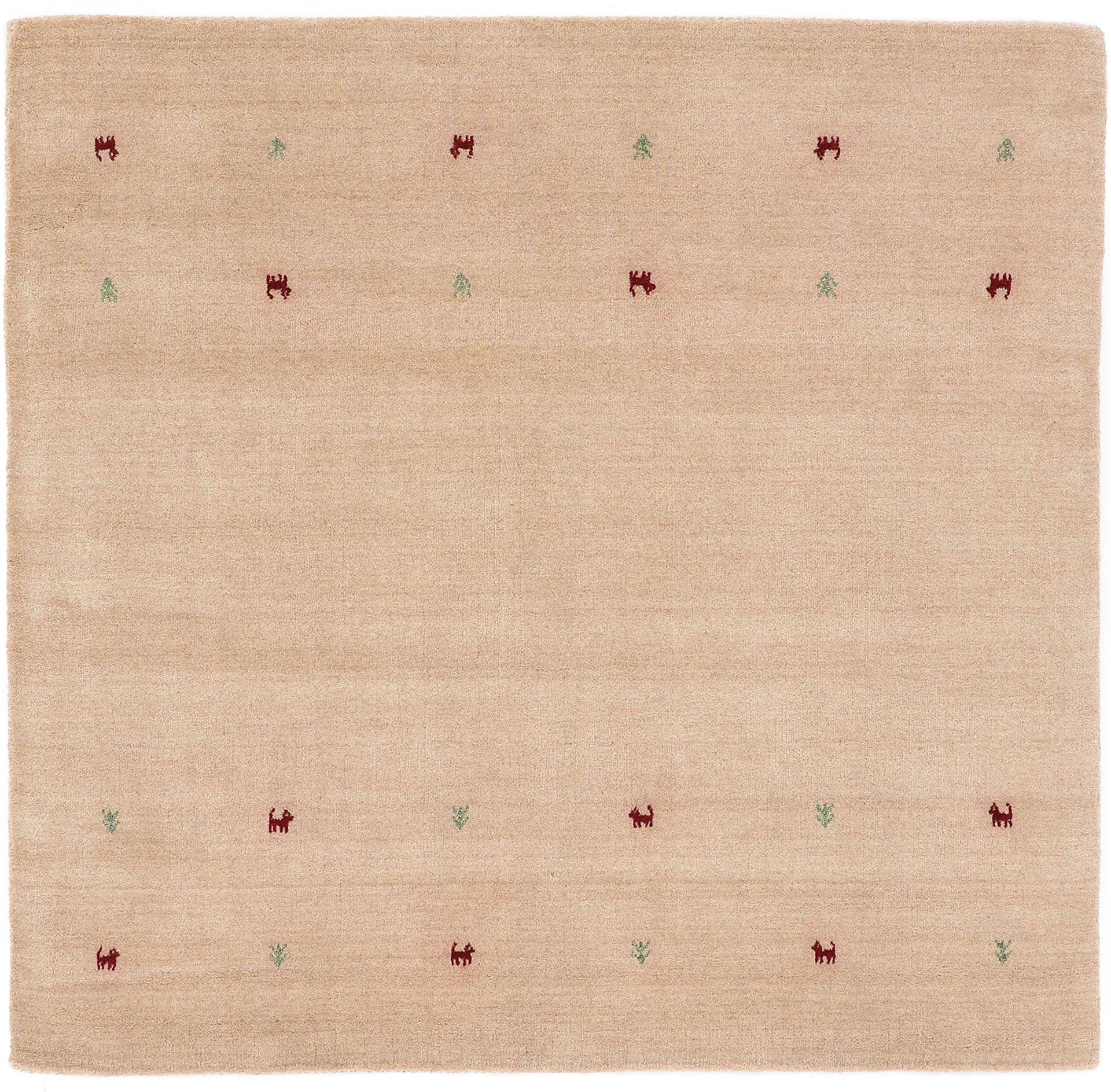carpetfine Wollen kleed Gabbeh-Uni zuivere wol, met de hand geweven, gabbeh loom diermotief, speciaal model vierkant