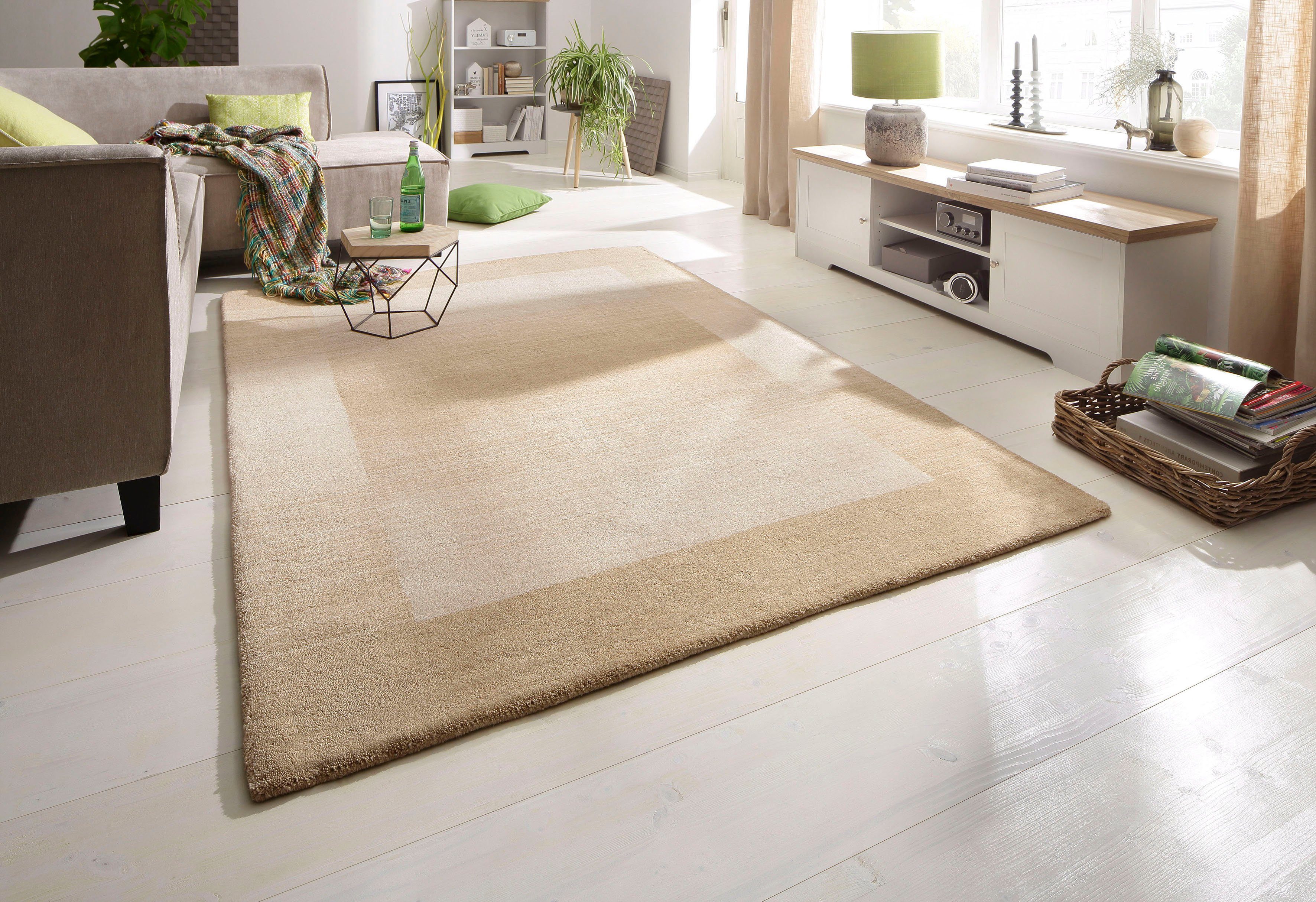 THEKO Wollen kleed Gabbeh super, Handgeweven vloerkleed, randdessin, zuivere wol, met de hand geweven