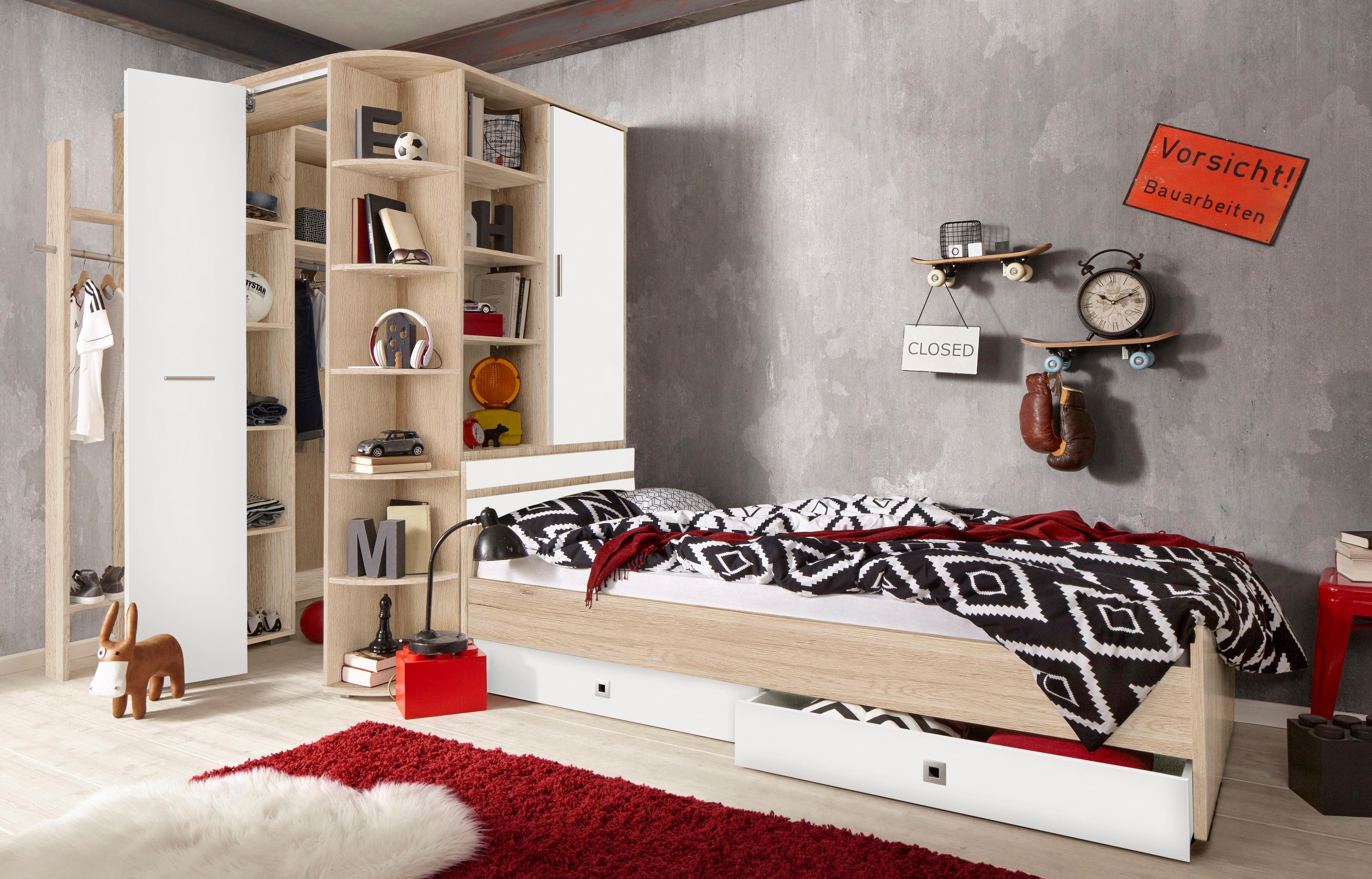Wimex Tienerkamerset Joker kledingkast met garderobe, bed en opberglades (set, 4-delig) complete kinderkamers beige