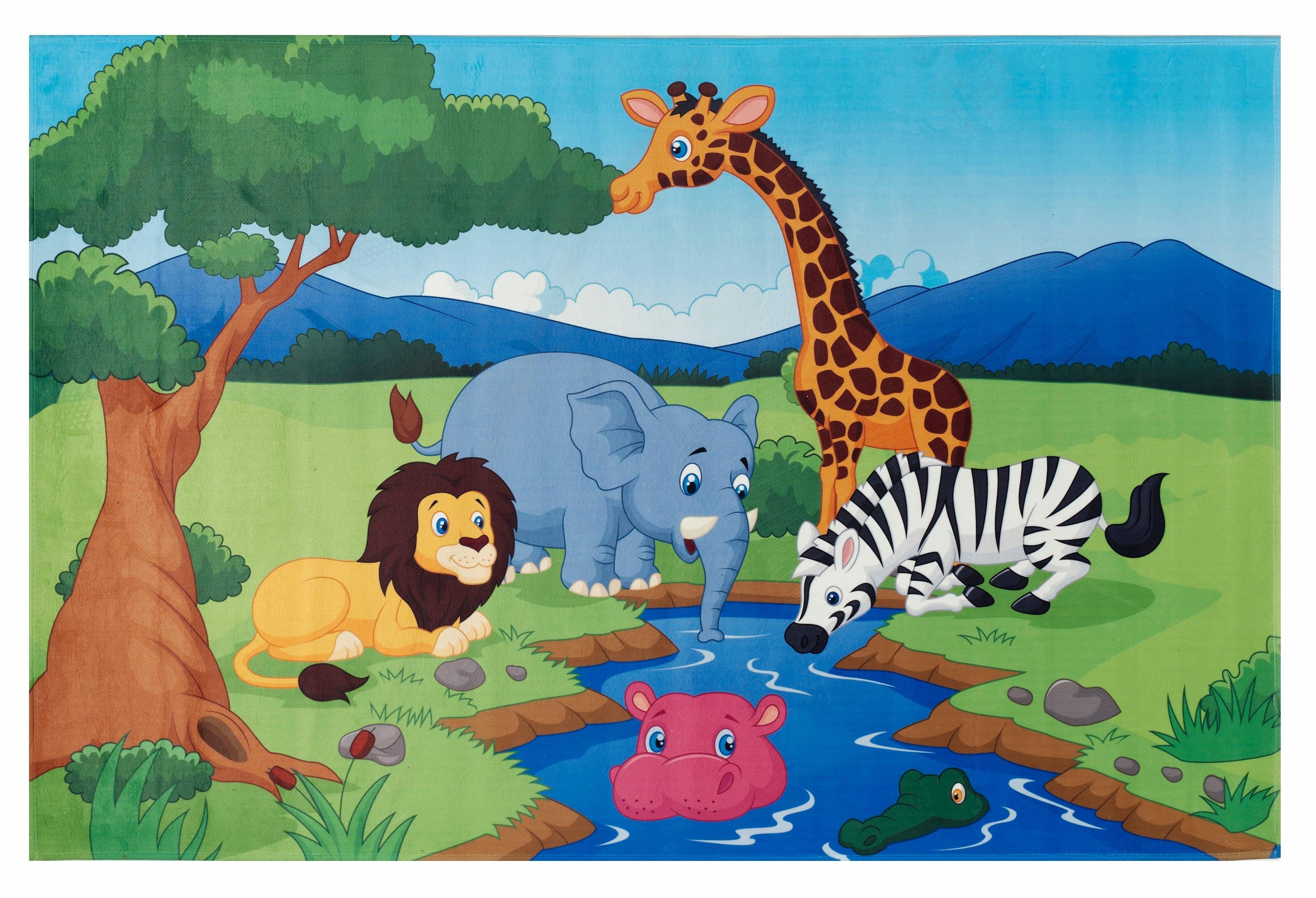 Böing Carpet Kindervloerkleed Lovely Kids 403 Motief wilde dieren, kinderkamer