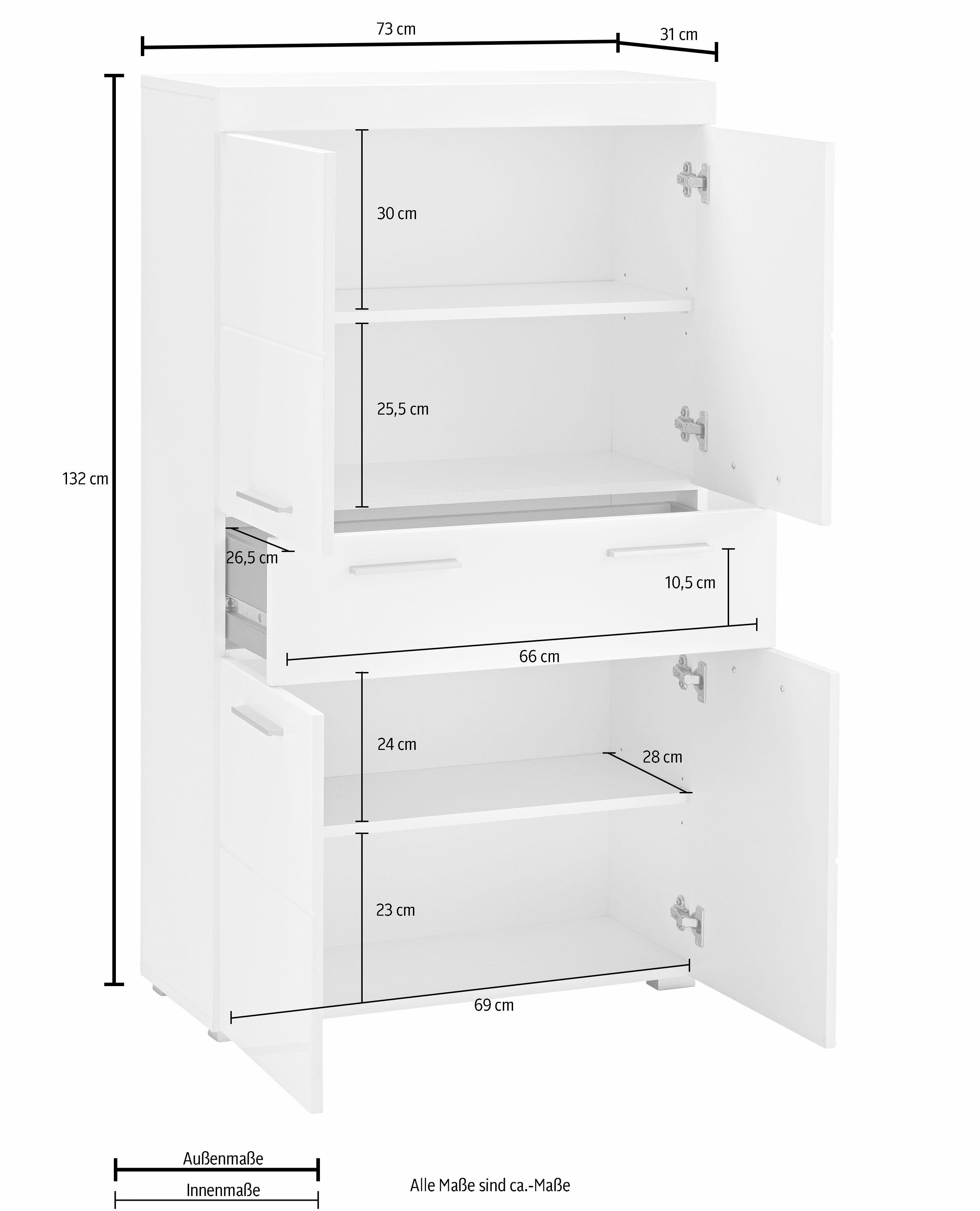 INOSIGN Halfhoge kast Avena Badkamerkast met 1 lade en 4 deuren - afmetingen (B/D/H) 73/31/130 cm