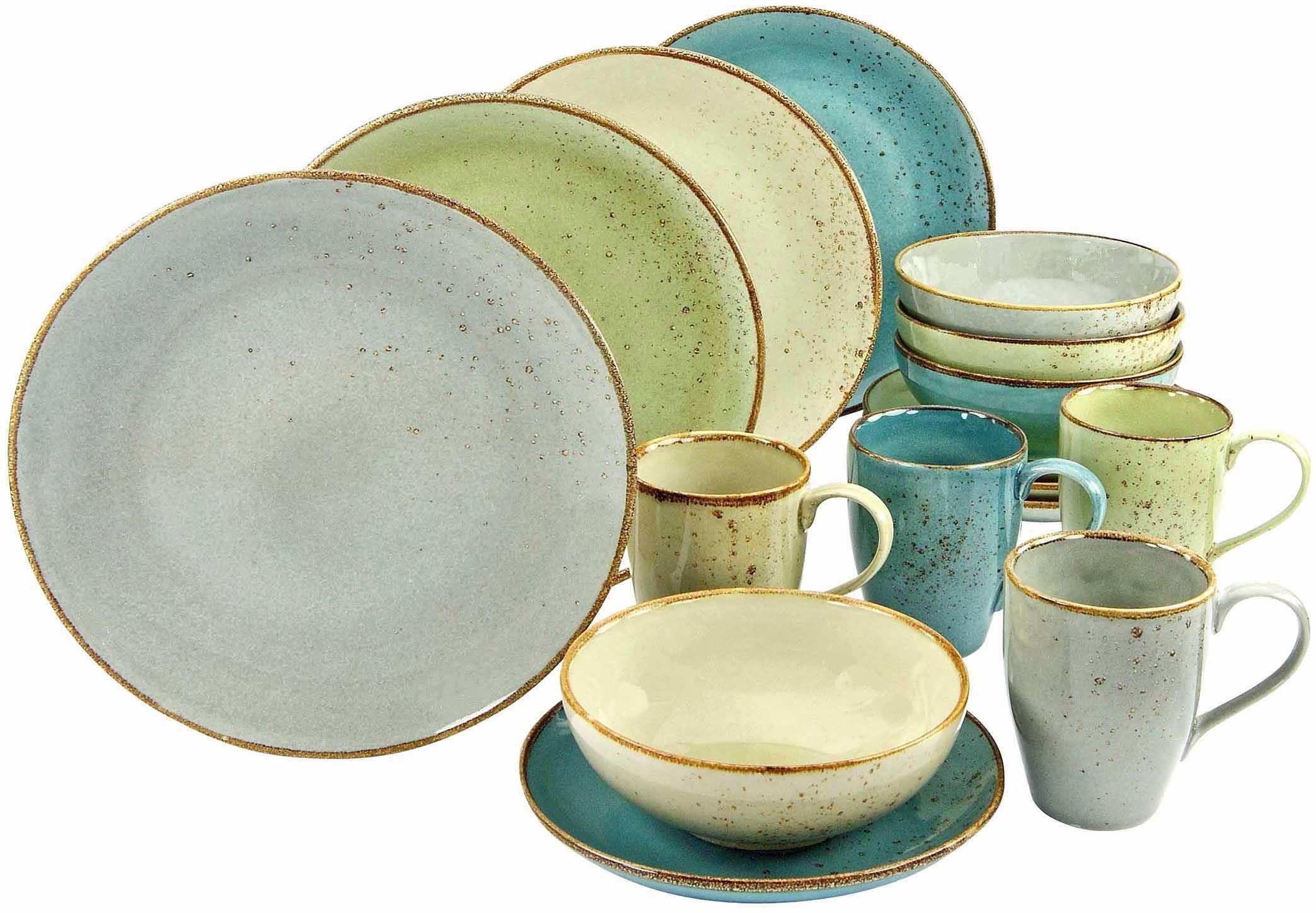 CreaTable Combi-servies Servies-set NATURE COLLECTION Servies, harmonieus natuurlijk glazuur, 16 delen, voor 4 personen (set, 16-delig) serviezen