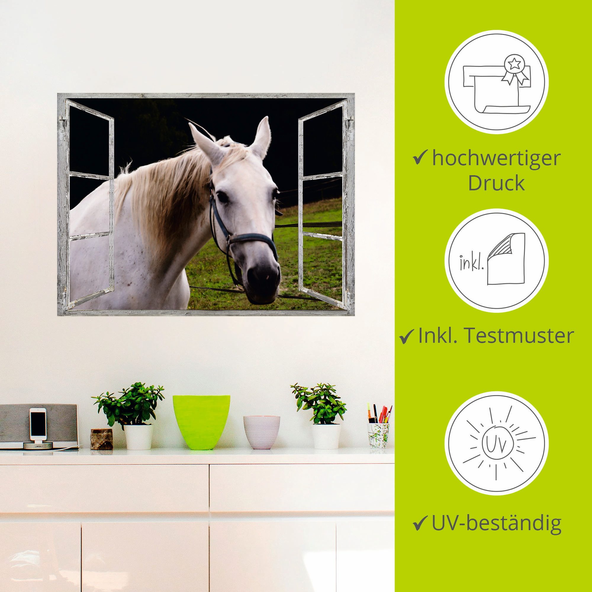 Artland Wandfolie Blik uit het venster - wit paard