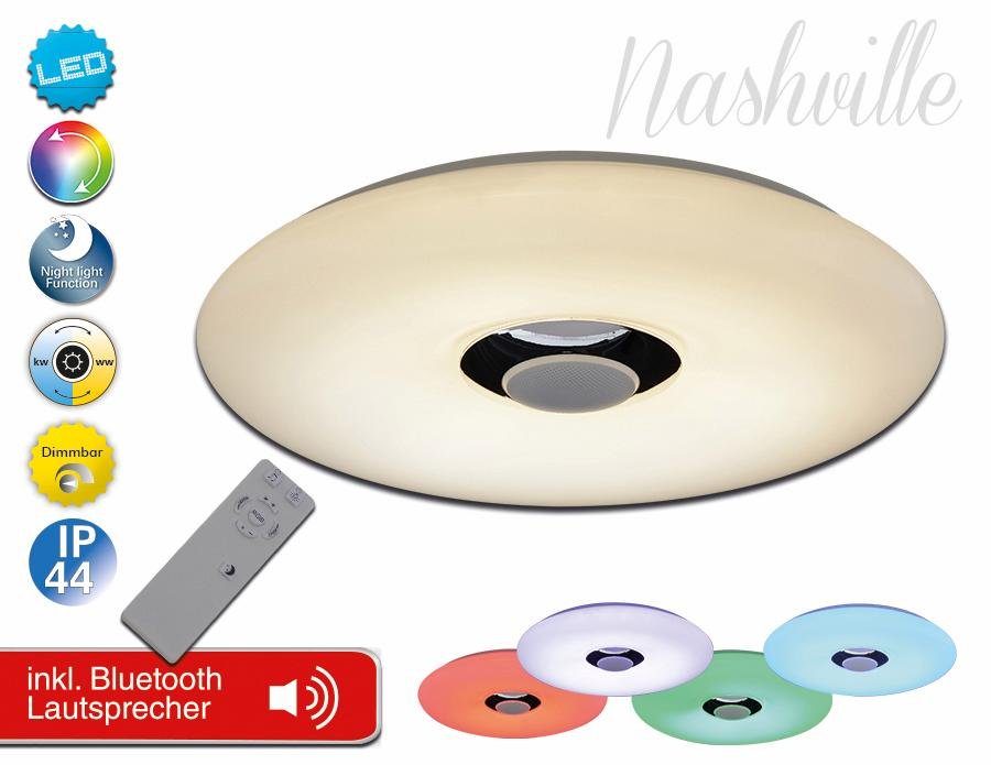 näve Led-plafondlamp NASHVILLE Plafondlamp 'Nashville', RGB-kleurenwisselaar, dimbaar, bluetooth-speaker