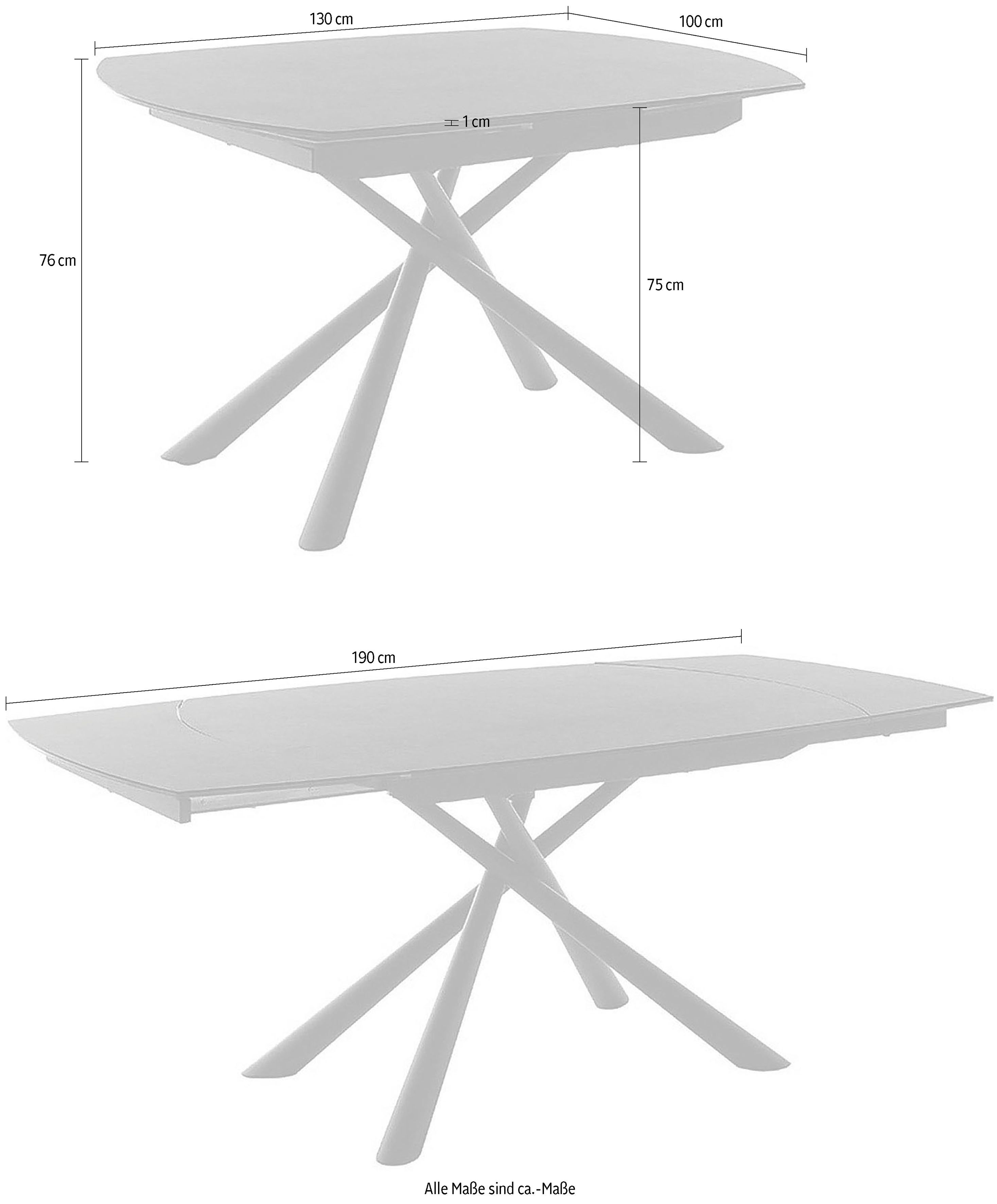 MCA furniture Eettafel NICOSIA vierpoot tafel 130-190 cm Keramiek, metaal, rotatieschuif, uittrekbaar, tafelblad 11 mm