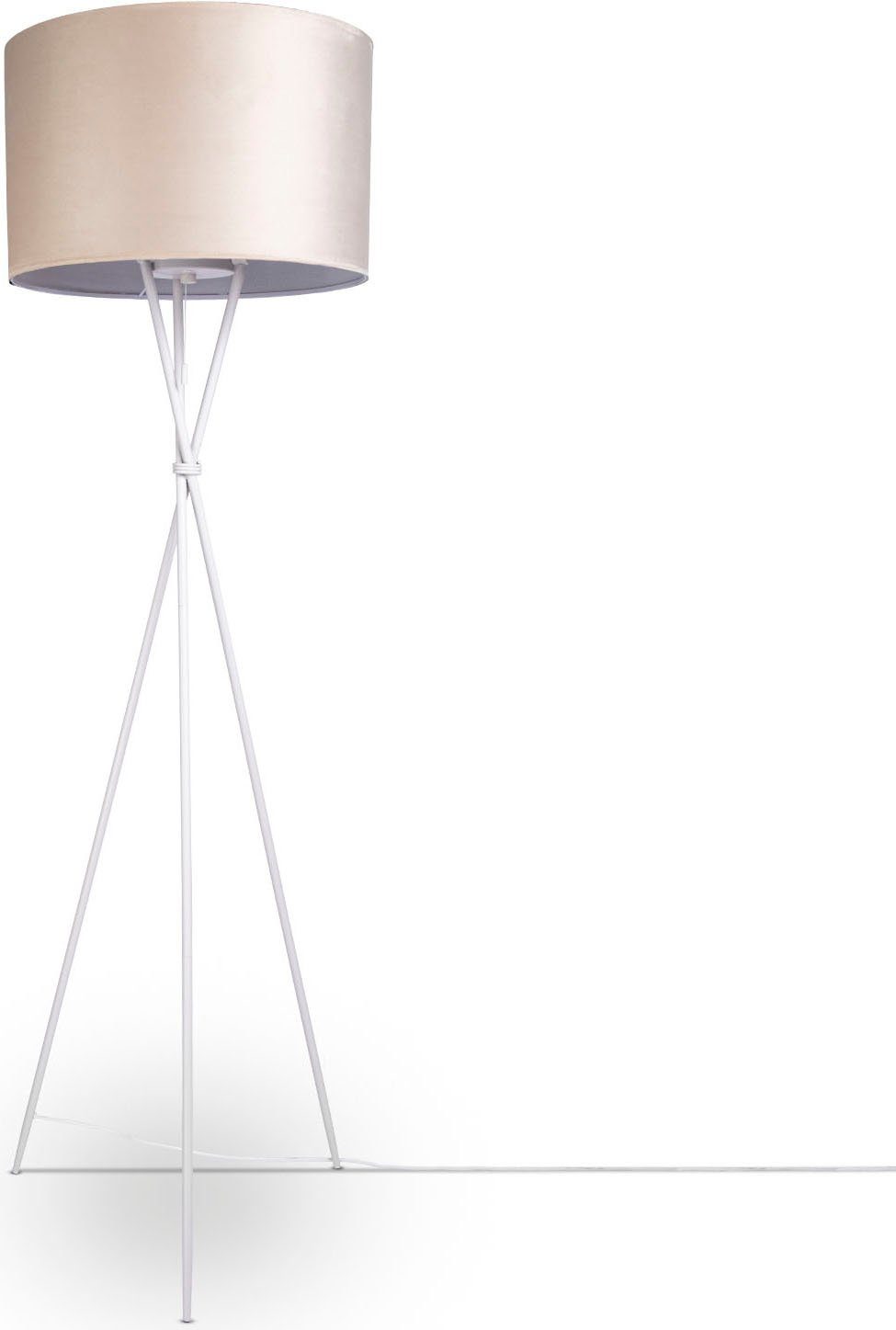 Paco Home Staande lamp Kate uni kleur Woonkamer driepoot vloerlamp velours hoogte 177,5cm filigraan E27 vloerlampen beige