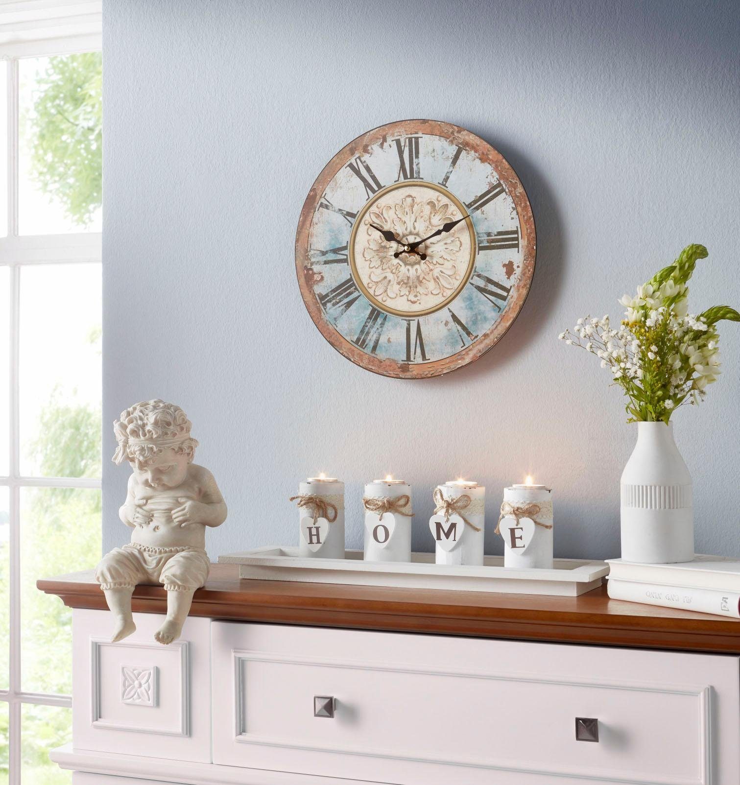 Home affaire Wandklok "Romance" romeinse cijfers, rond, ø 34 cm, vintage-look (1-delig)