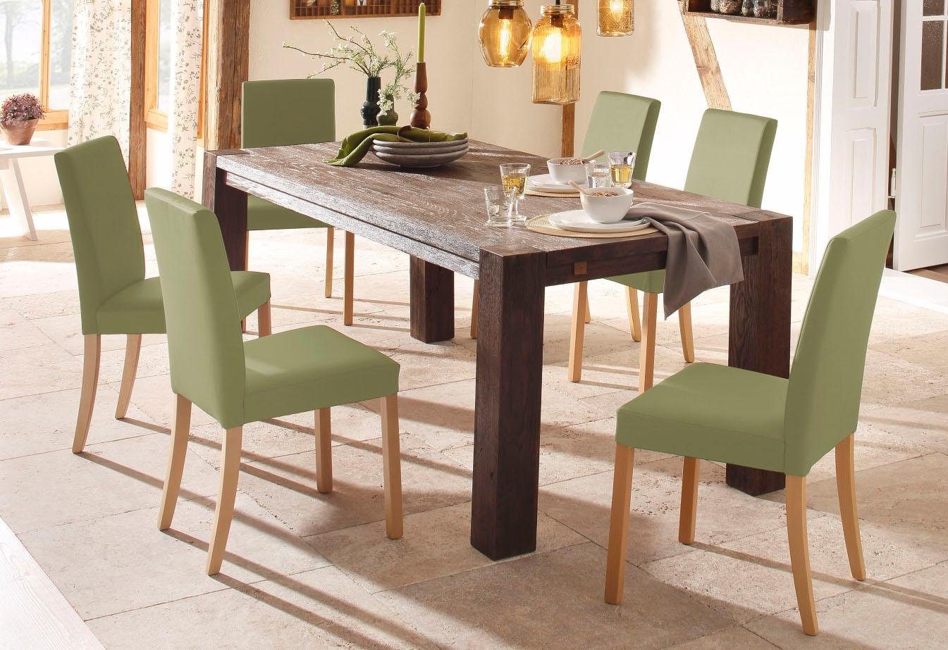 Home affaire Eetkamerstoel Nina gestoffeerde stoel landhuis, frame massief hout (set)