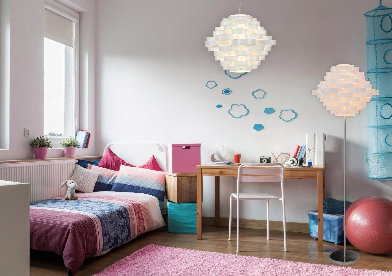 näve Staande lamp White LINE E27 max. 40 W, wit/nikkel, kunststof/metaal, h: 150 cm, d: 55 cm