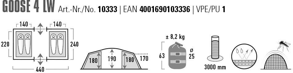 High Peak Tunneltent Goose 4 LW Aluminiumtrekstang
