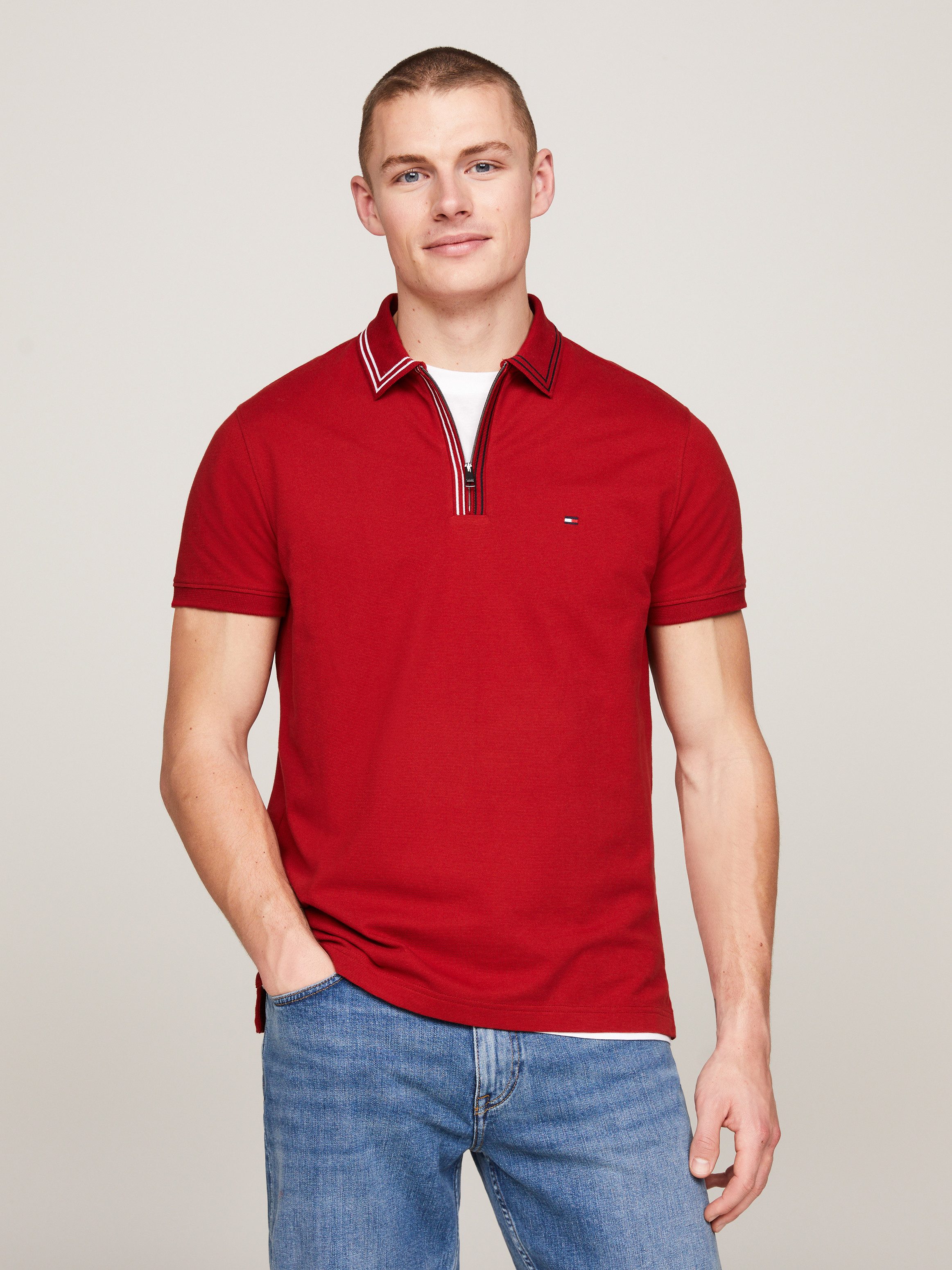Tommy Hilfiger Poloshirt RWB ZIP PLACKET TIPPING REG POLO met contrasterende strepen aan de kraag