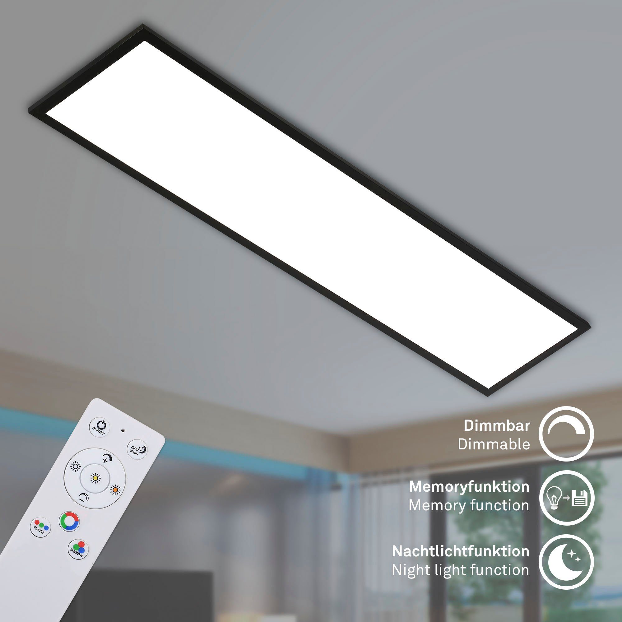 Briloner Leuchten Led-paneel 7154015 Colour Plafondlamp, 119,6x29,6x6,5 cm, zwart, 40W, woonkamer, slaapkamer