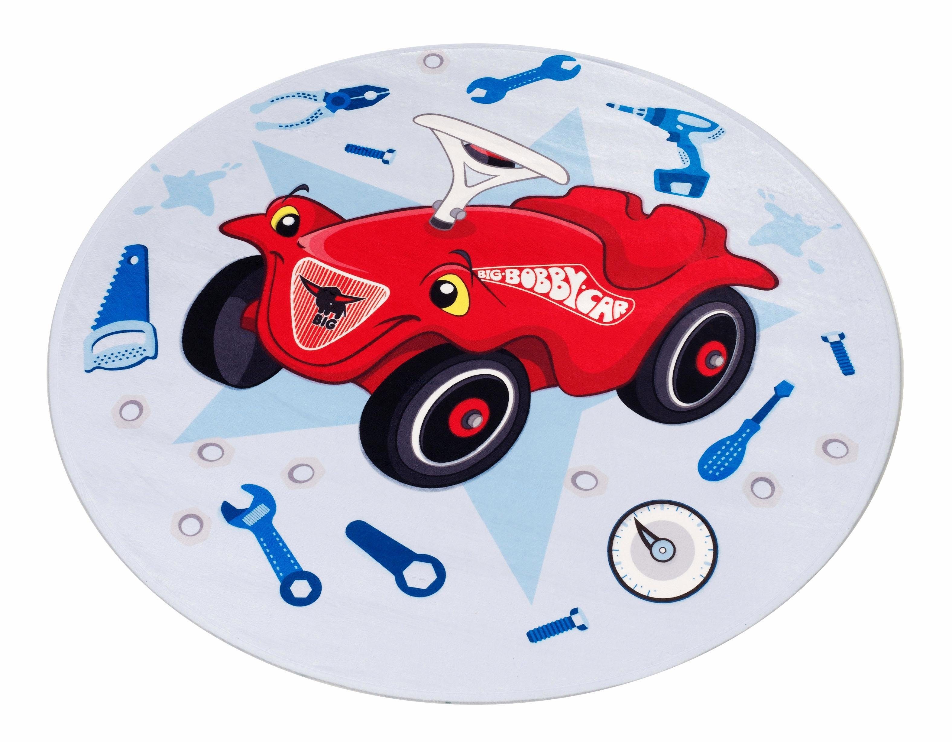 Vloerkleed voor de kinderkamer, »Bobby Car 102«, Bobby Car, rond, hoogte 6 mm, print