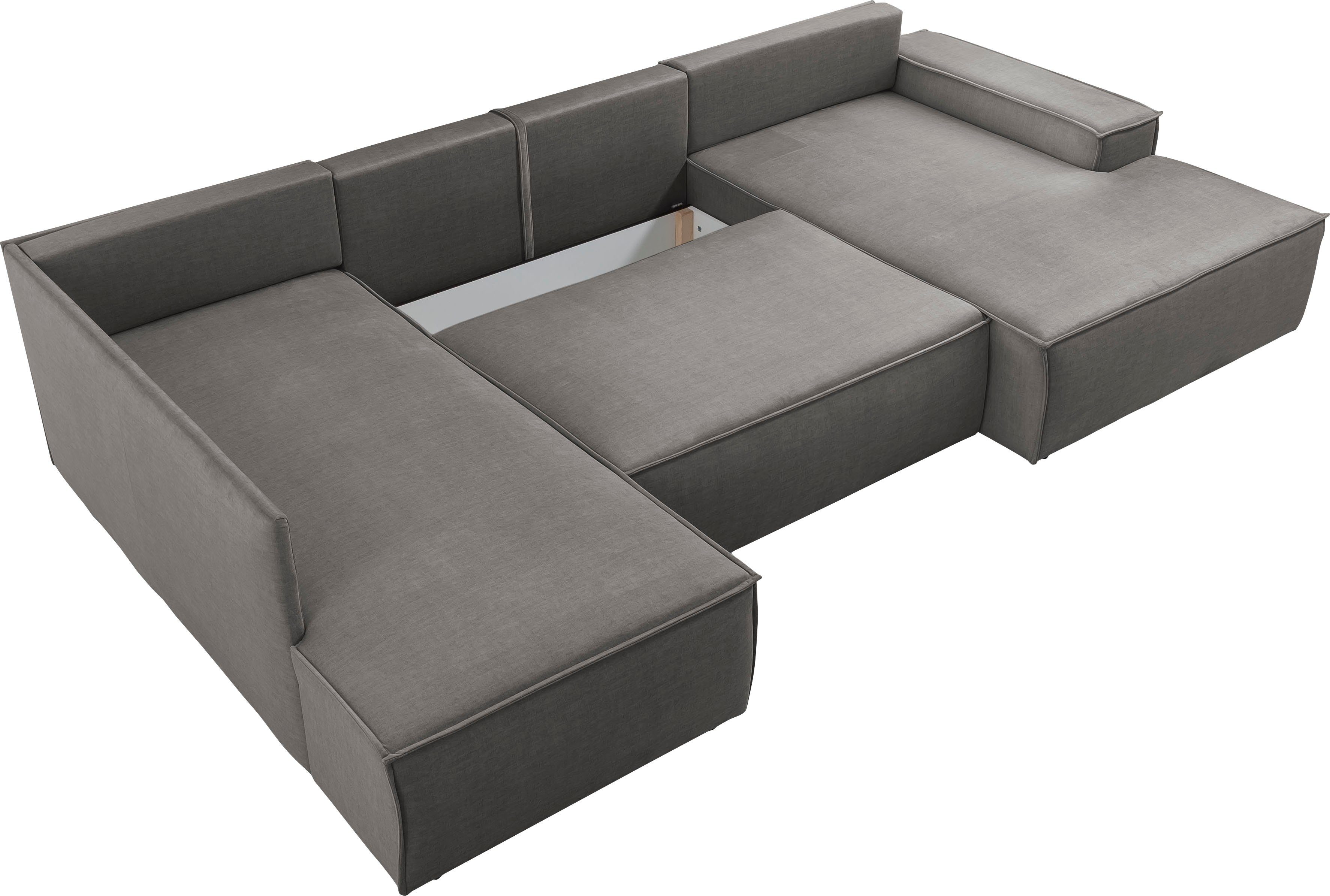 Home affaire Zithoek SHERWOOD 329 cm, U-vorm, slaapbank, Slaapfunctie met bedkist (194x139 cm), cord, vintage, fluweel