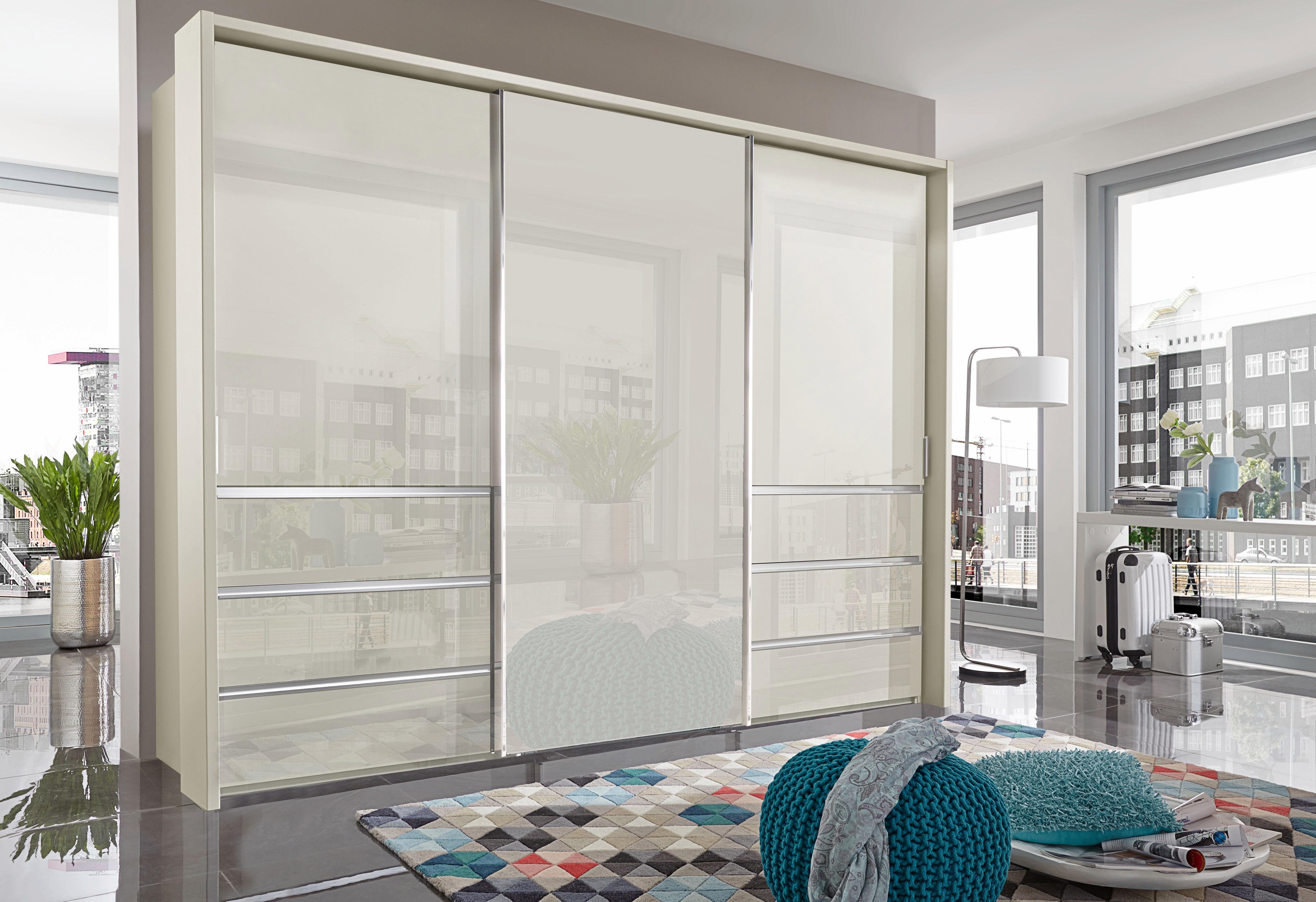 WIEMANN Zweefdeurkast Malibu, stijlvolle design, gemaakt in Duitsland met glazen front, in verschillende breedten, zelfsluitende laden