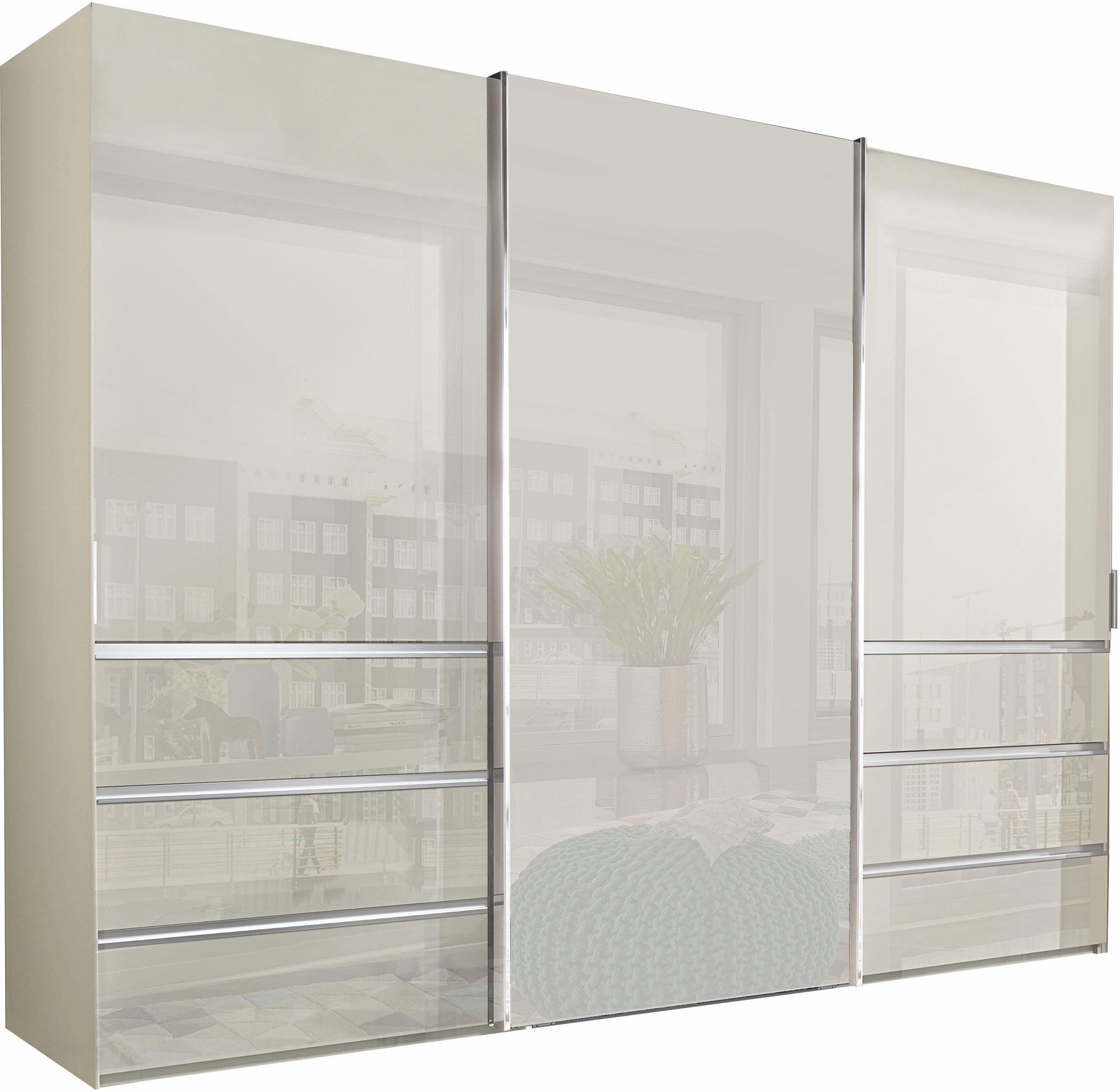WIEMANN Zweefdeurkast Malibu, stijlvolle design, gemaakt in Duitsland met glazen front, in verschillende breedten, zelfsluitende laden