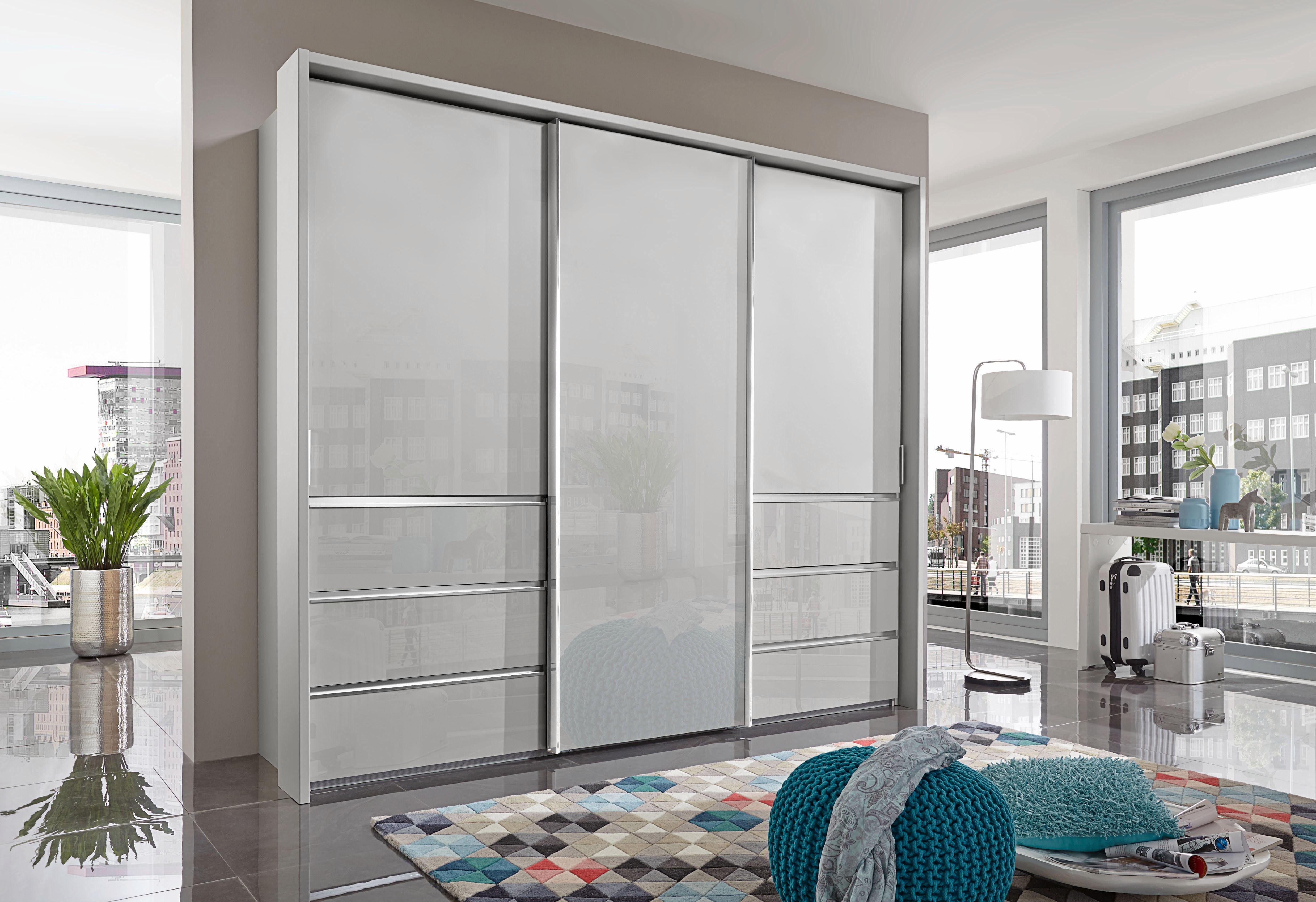 WIEMANN Zweefdeurkast Malibu, stijlvolle design, gemaakt in Duitsland met glazen front, in verschillende breedten, zelfsluitende laden