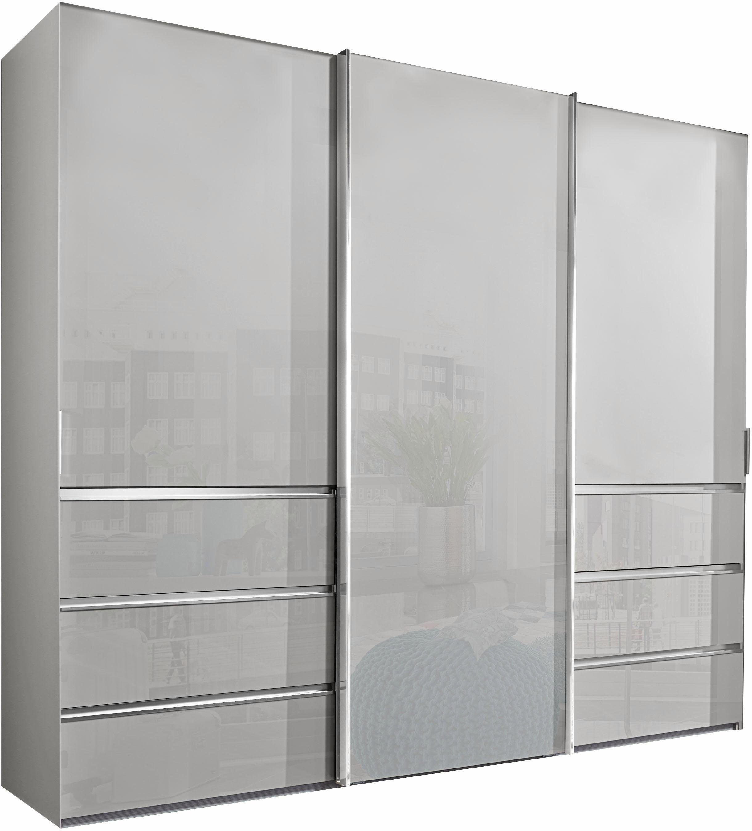 WIEMANN Zweefdeurkast Malibu, stijlvolle design, gemaakt in Duitsland met glazen front, in verschillende breedten, zelfsluitende laden